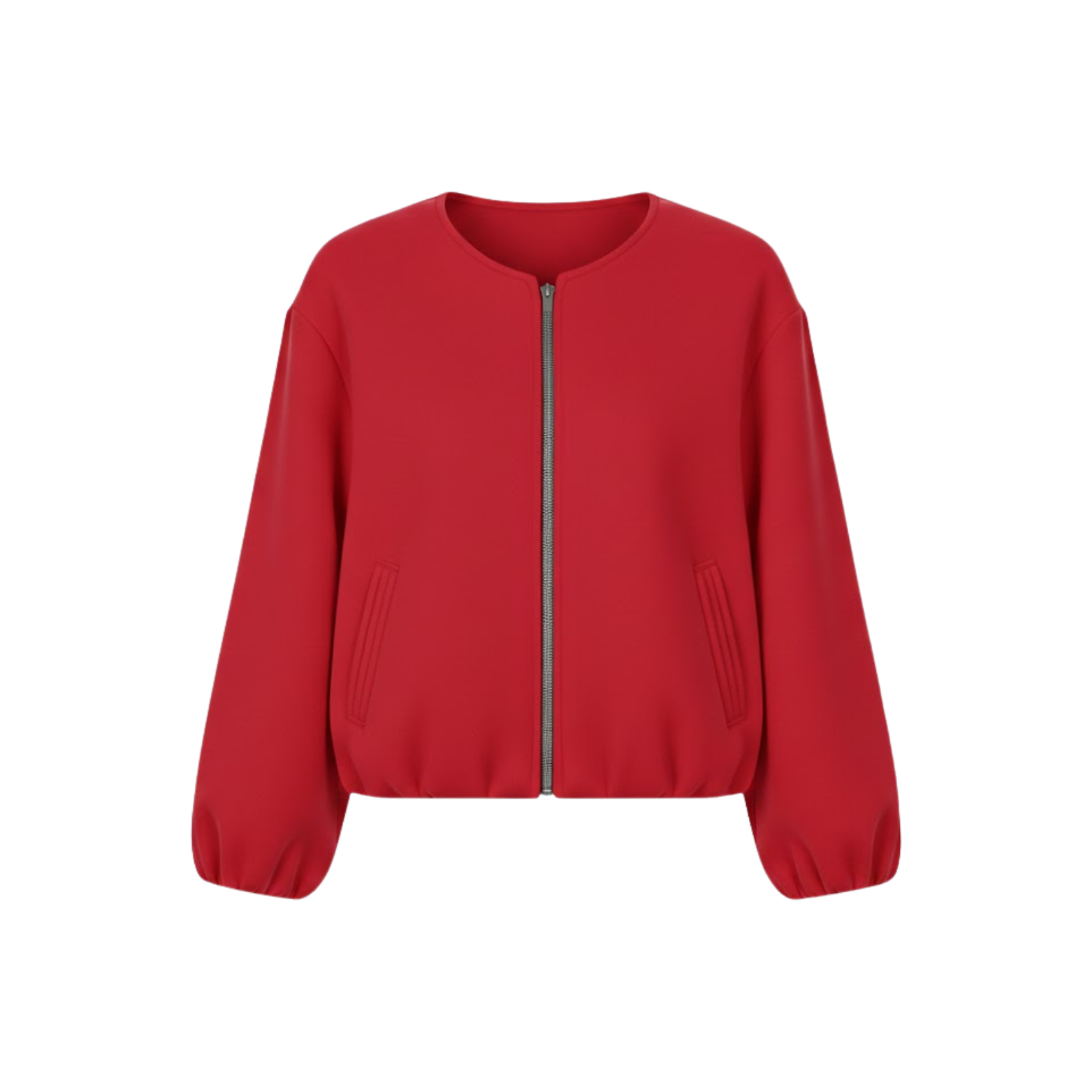 Short bomber jacket for women with zipper and casual round collar