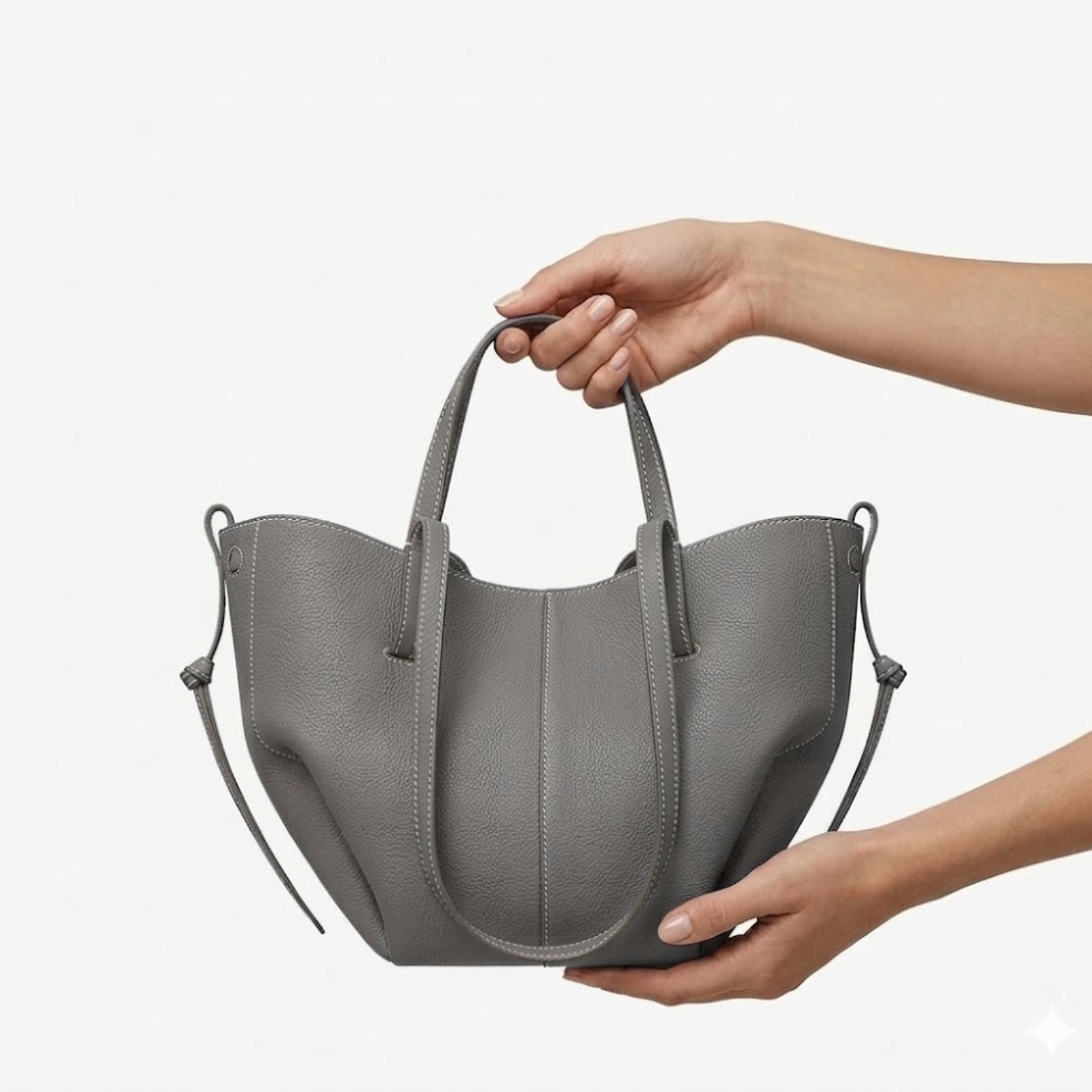 Large Capacity Leather Handbag with Pleated Wings for Women