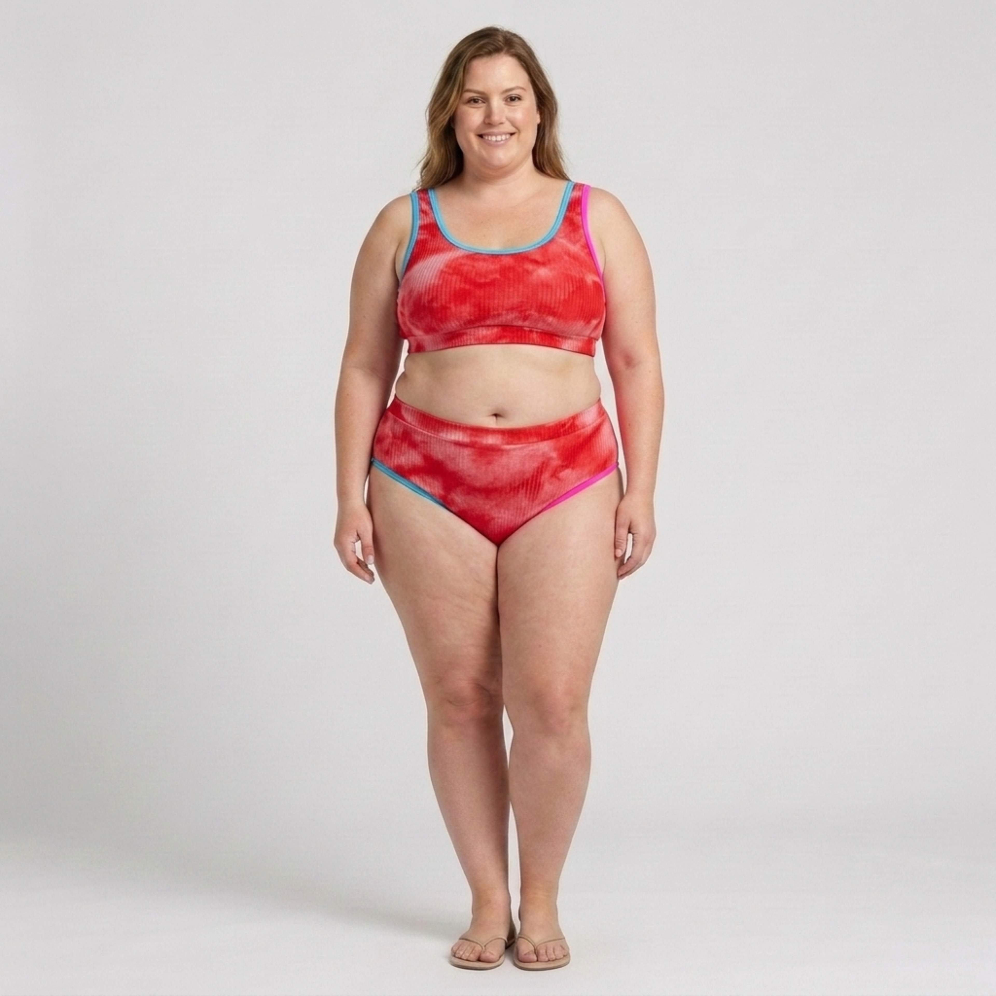 Plus Size Two-Piece Bikini for Women with High Waist Tie-Dye Effect