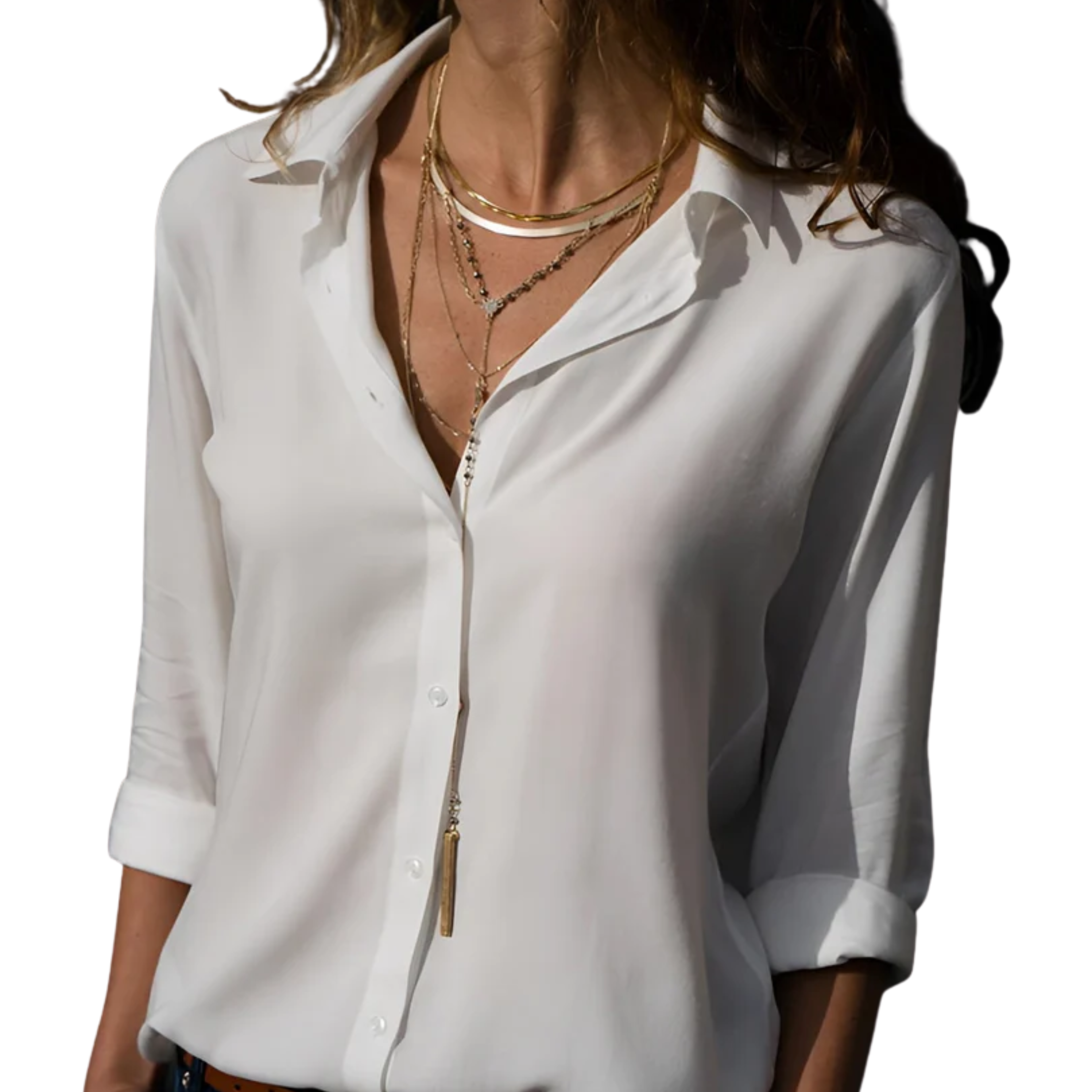Women's fluid silk blouse — V-neck — office and evening