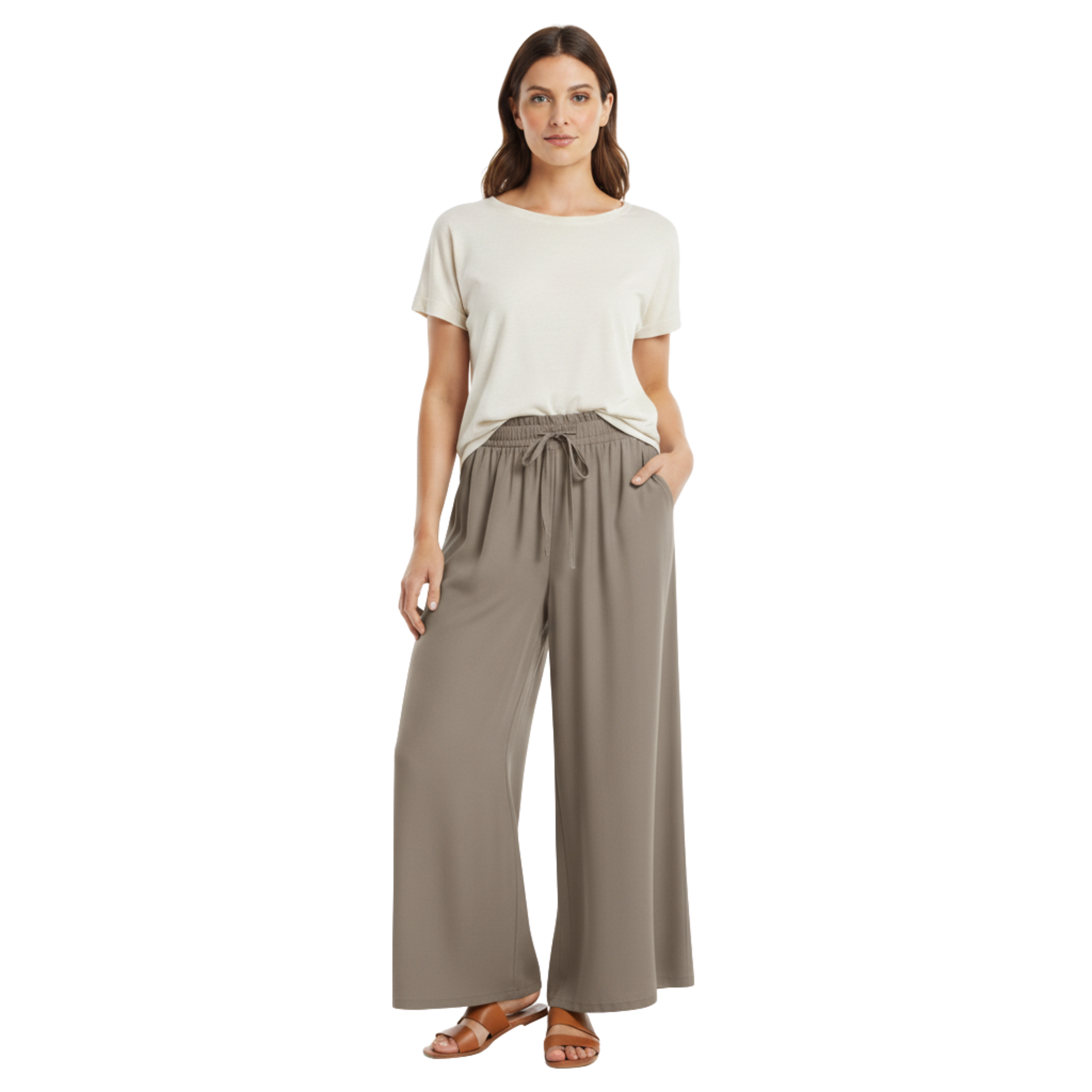 Wide-leg loose pants for women with elastic waistband and pockets