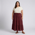 Plus size long skirt for women with panels and drawstring