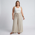 Wide large size pants for women with elastic waistband and drawstring