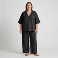 Plus size two-piece set for women with loose V-neck top and flowy pants