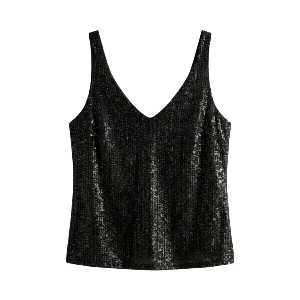 Sequin Tank Top with V-Neck and Sleeveless for Women