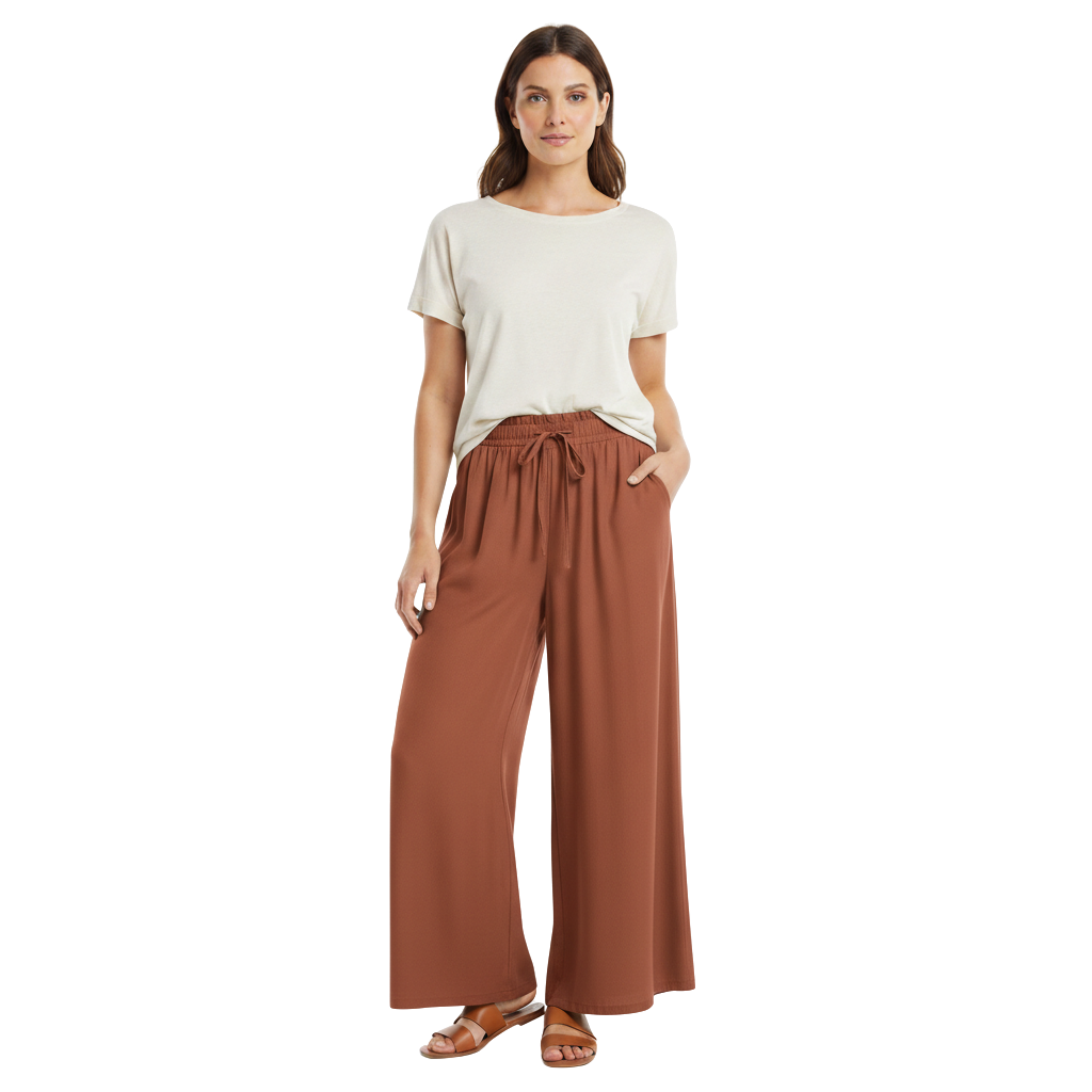 Wide-leg loose pants for women with elastic waistband and pockets