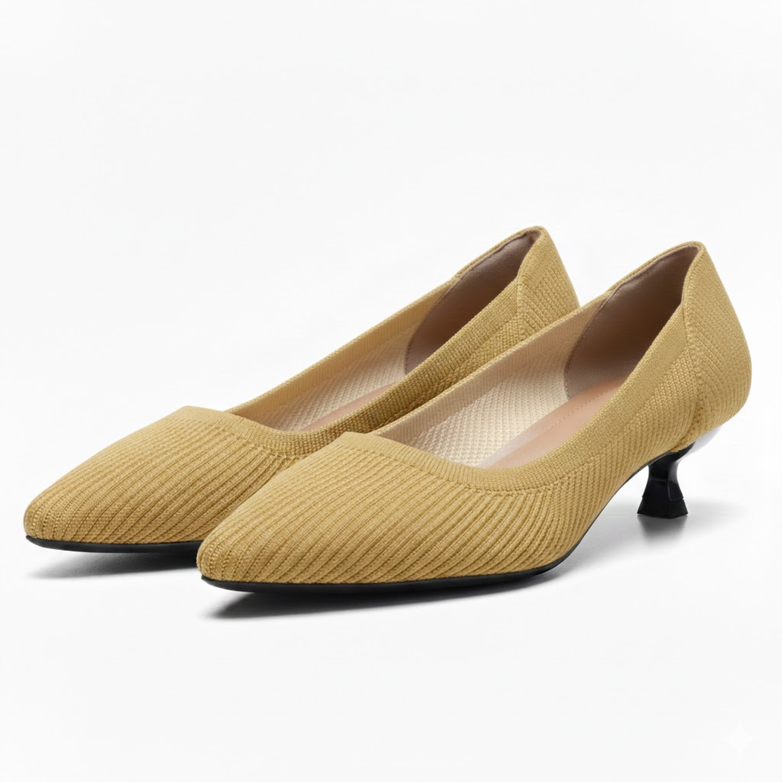 Pointed toe mesh pumps for women with small kitten heel