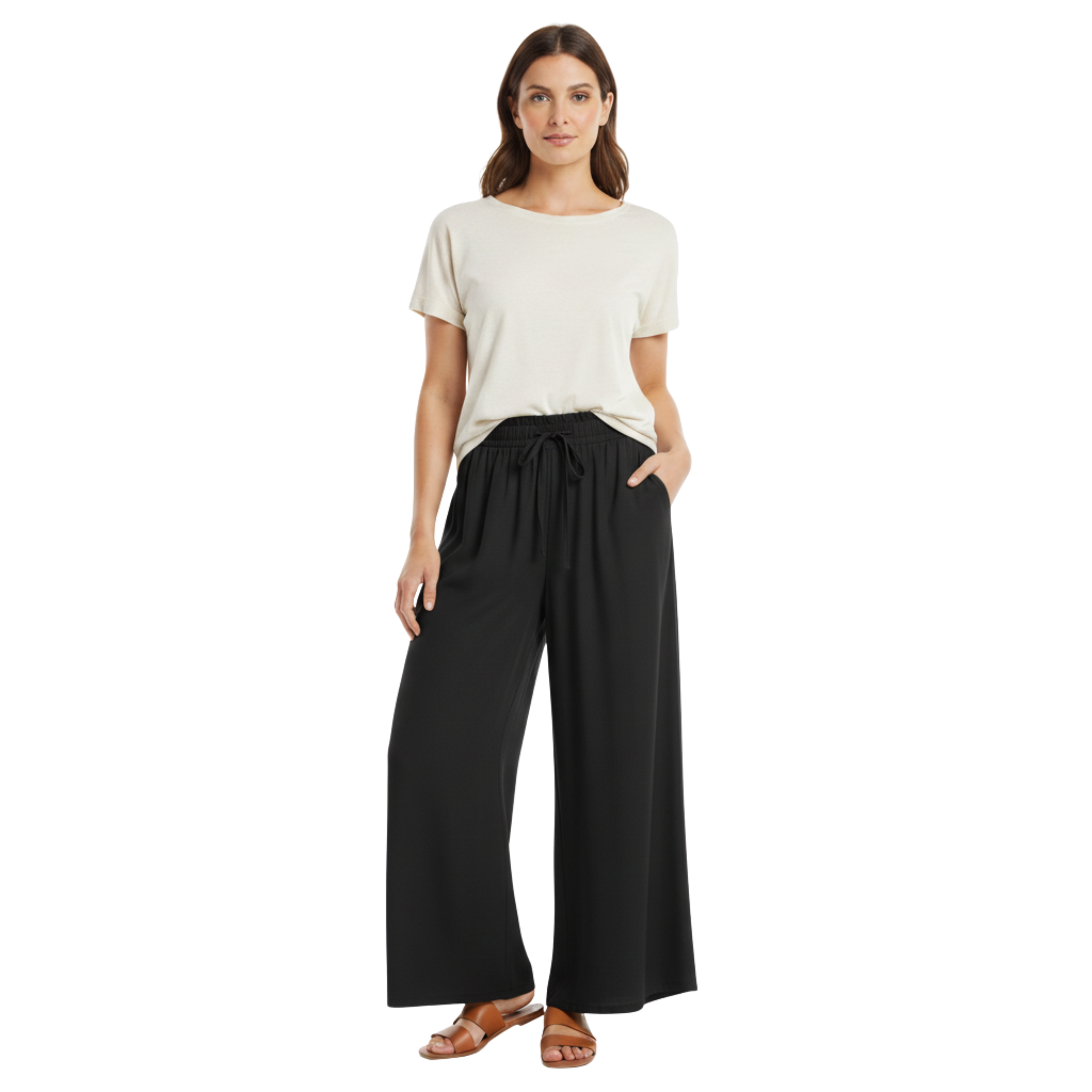 Wide-leg loose pants for women with elastic waistband and pockets
