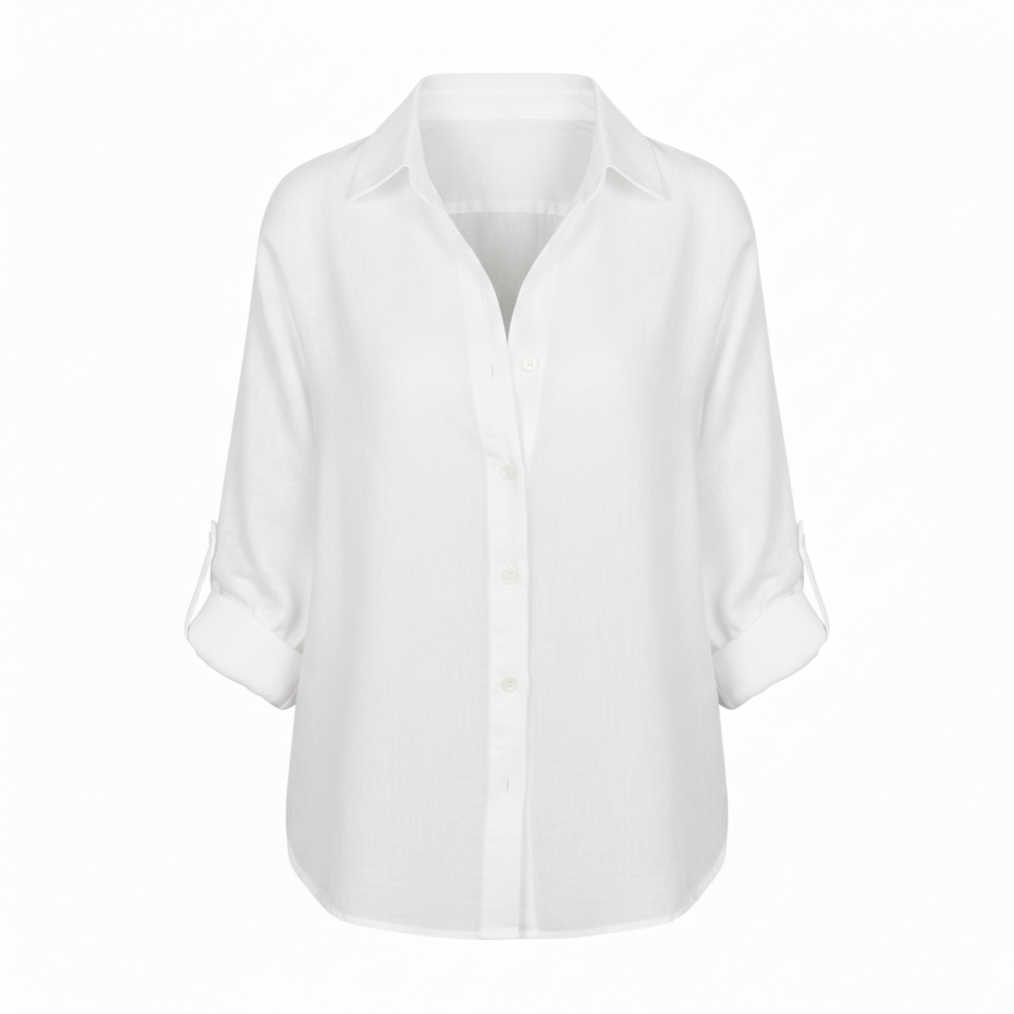 Loose casual button-up shirt for women with three-quarter sleeves and split neckline