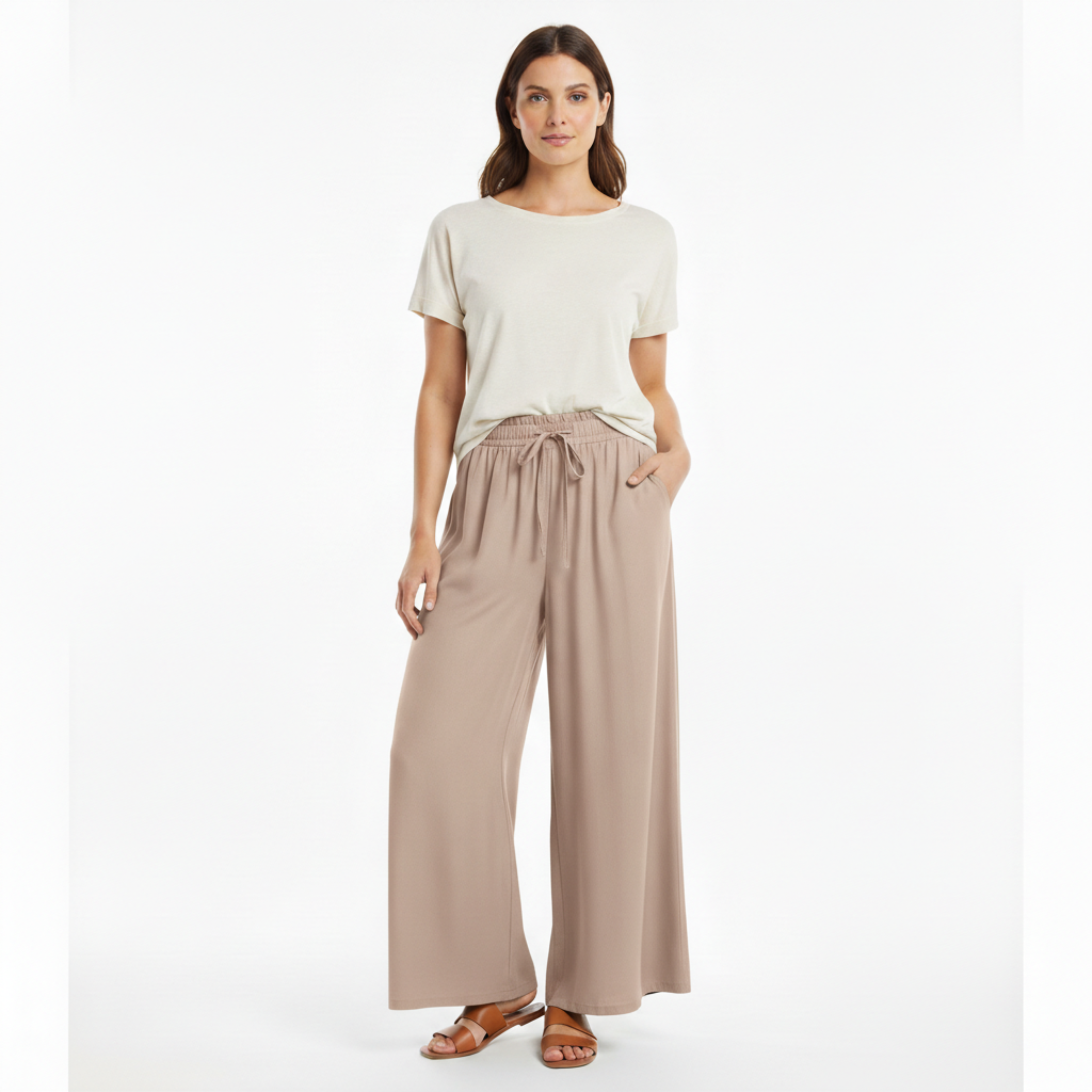 Wide-leg loose pants for women with elastic waistband and pockets