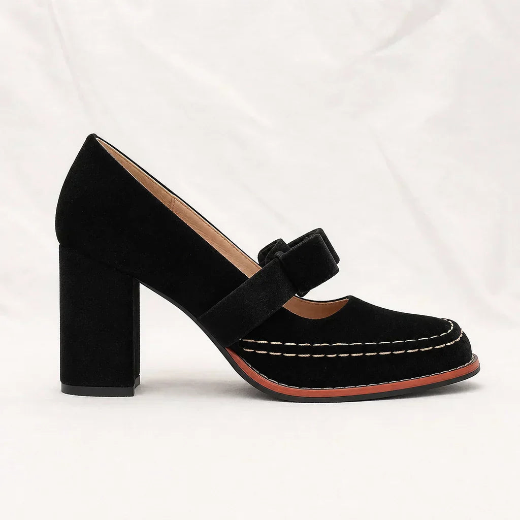 Velvet block heel moccasins for elegant women