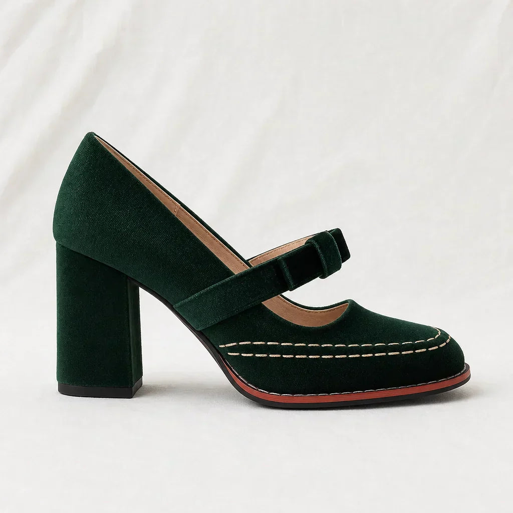 Velvet block heel moccasins for elegant women