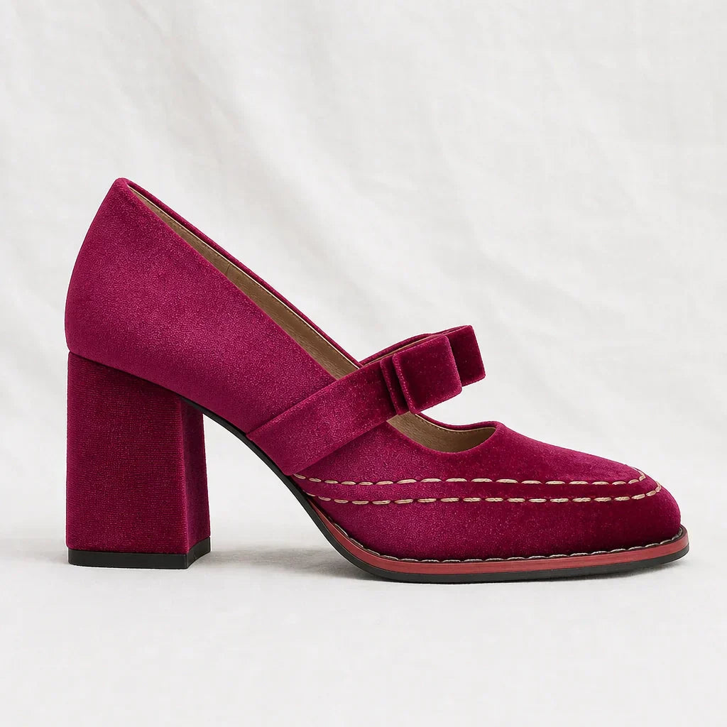 Velvet block heel moccasins for elegant women