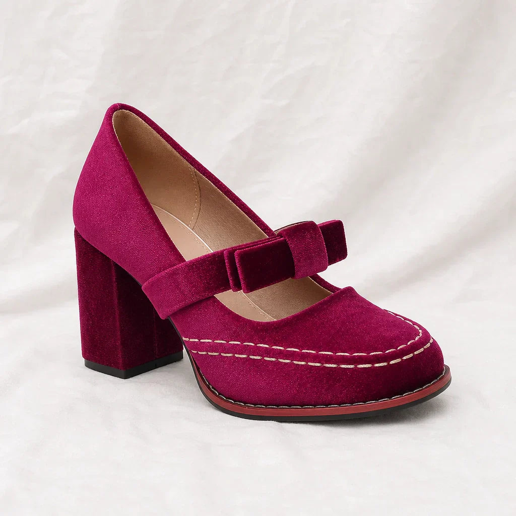 Velvet block heel moccasins for elegant women