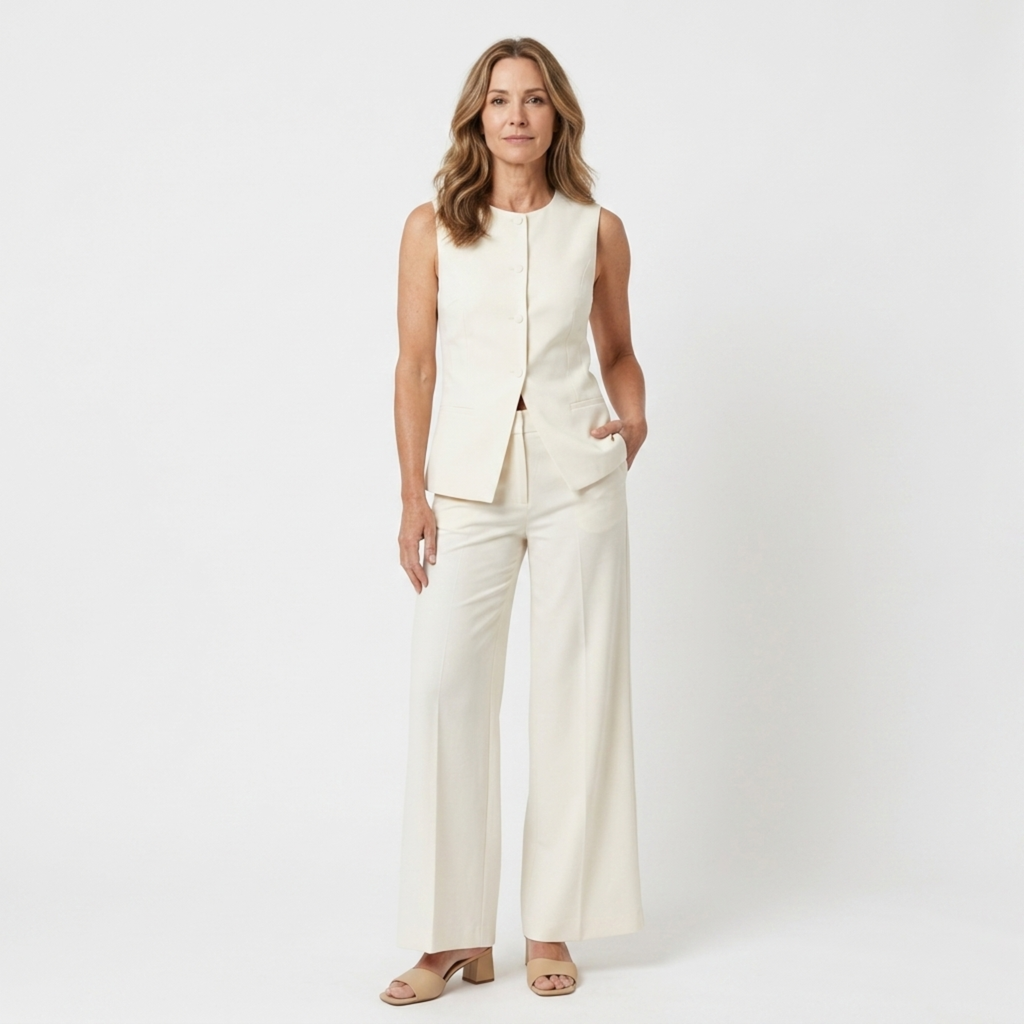 Women's wide-leg pants set — structured sleeveless top — mid-season