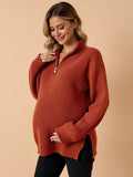 Zipped Maternity Sweater with High Collar