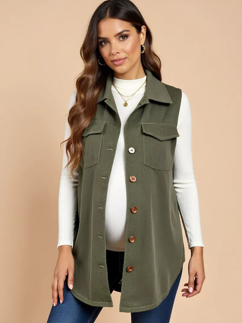 Corduroy Maternity Vest with Buttons