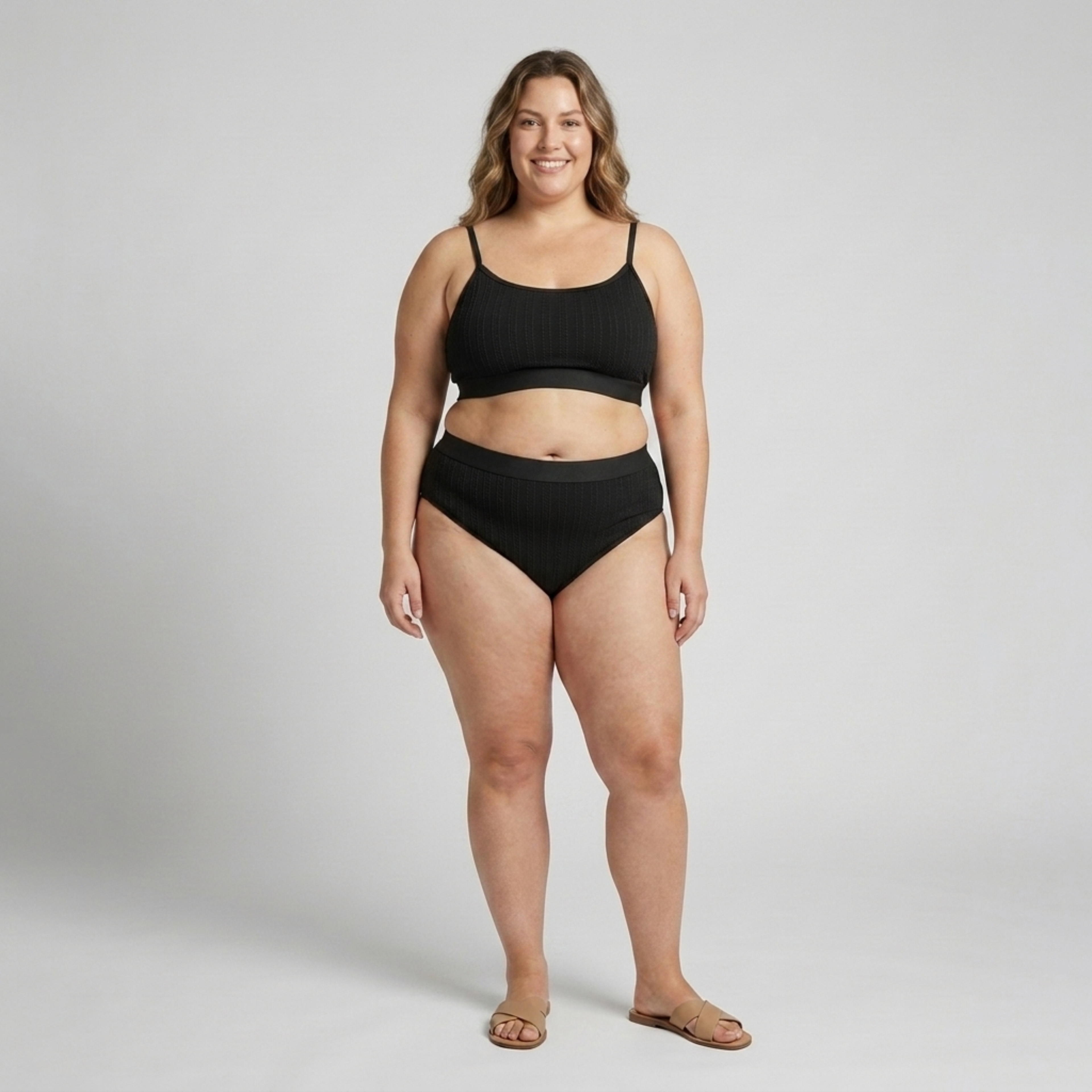Plus Size Two-Piece Bikini for Women High-Waisted Ribbed Swimsuit