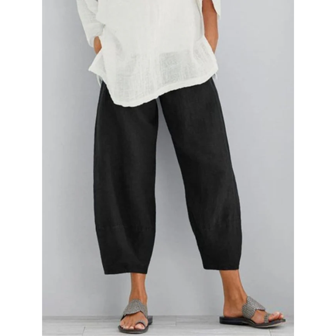Wide linen pants for women - casual straight cut style - summer