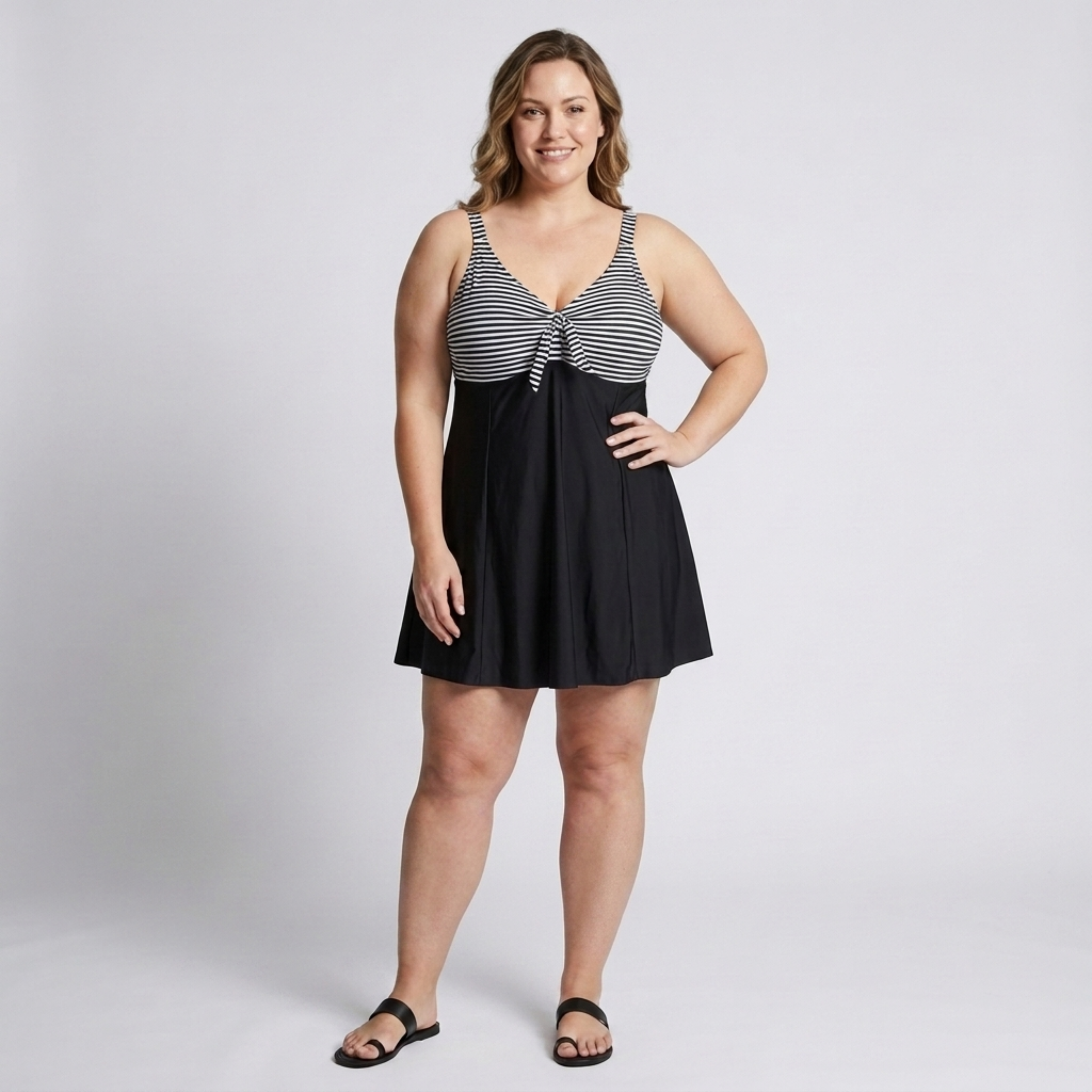 Plus Size Women's Tankini Swimsuit with Fitted Striped Top