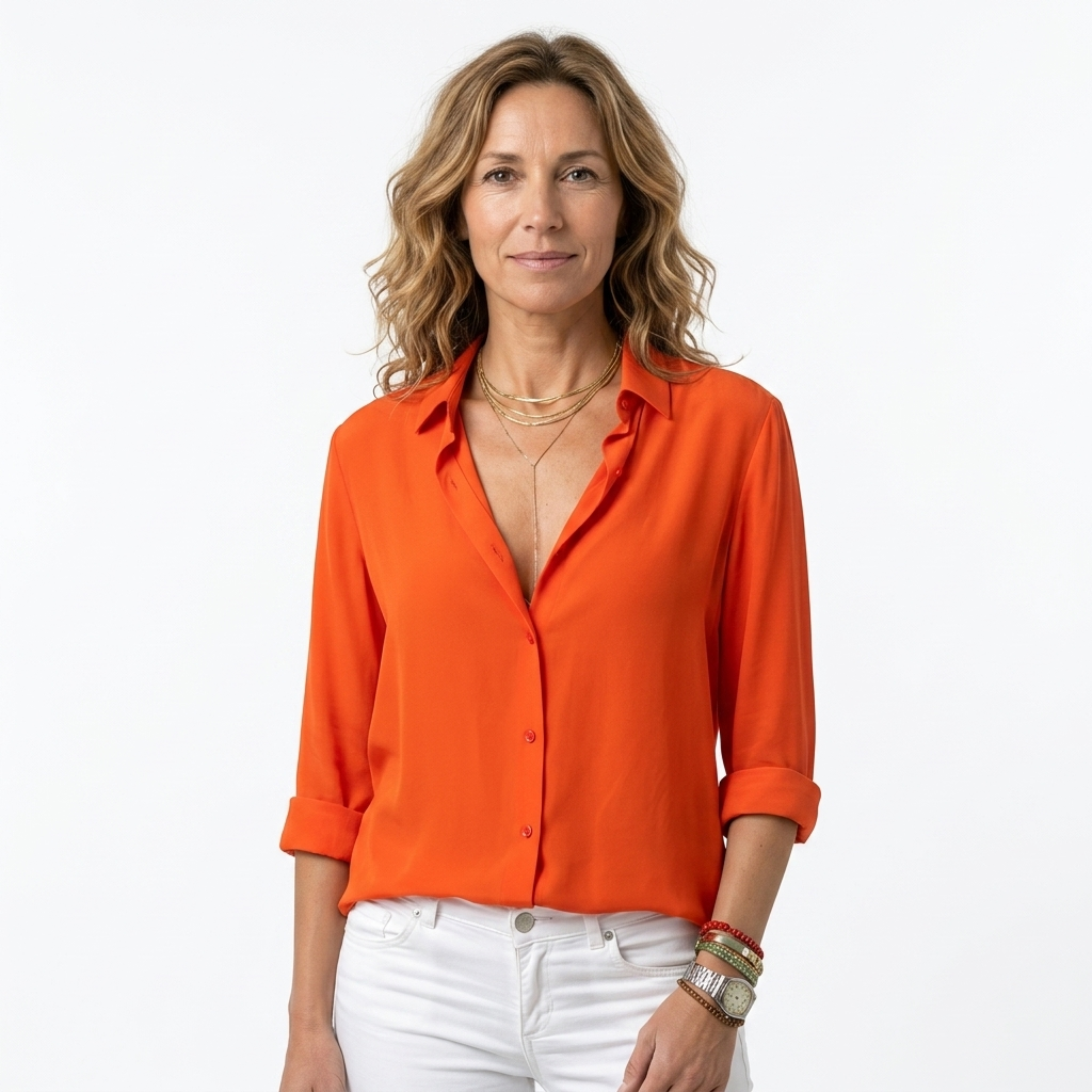 Women's fluid silk blouse — V-neck — office and evening