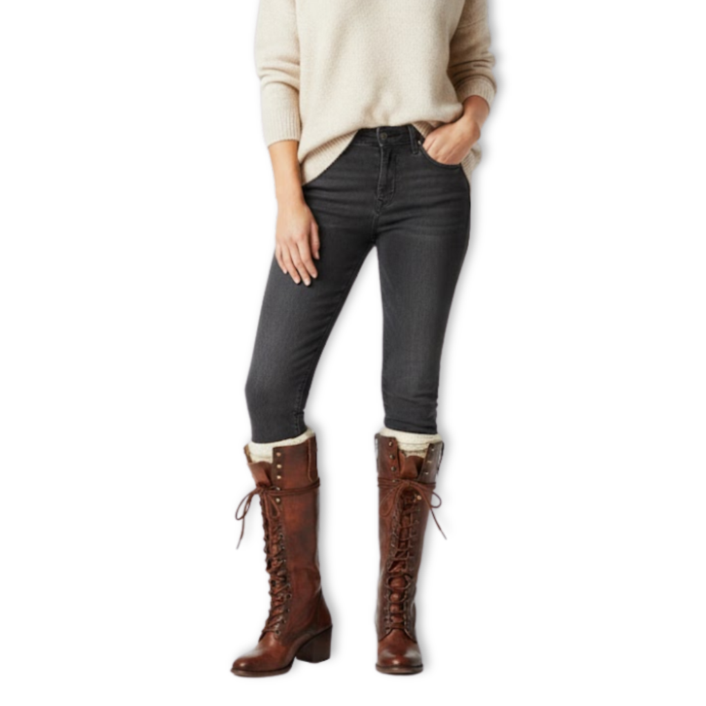 Women's high lace-up boots in aged leather with square heel and soft lining