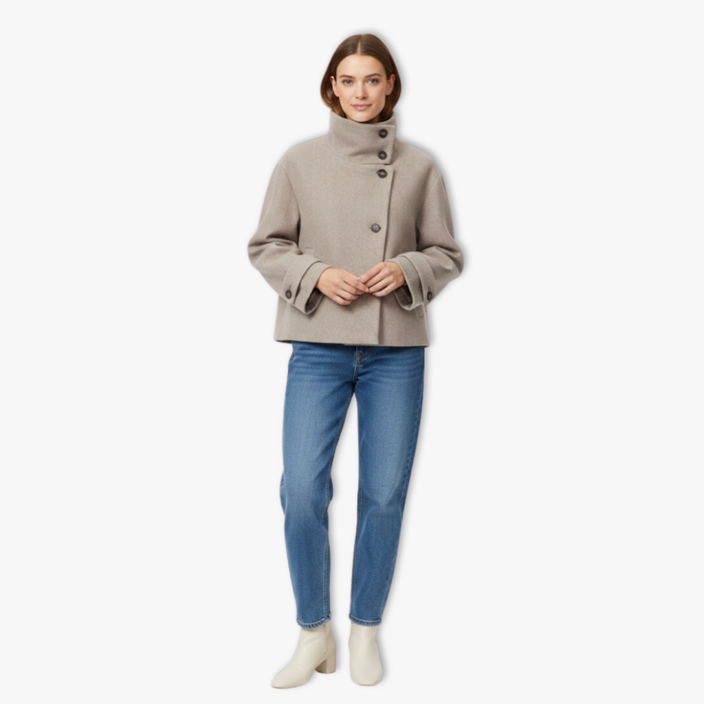 Loose and Casual Women's Coat with Long Sleeves, Buckle, and Stand-up Collar