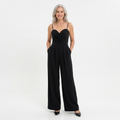 Women's high-waisted jumpsuit — wide legs and sweetheart neckline — evening