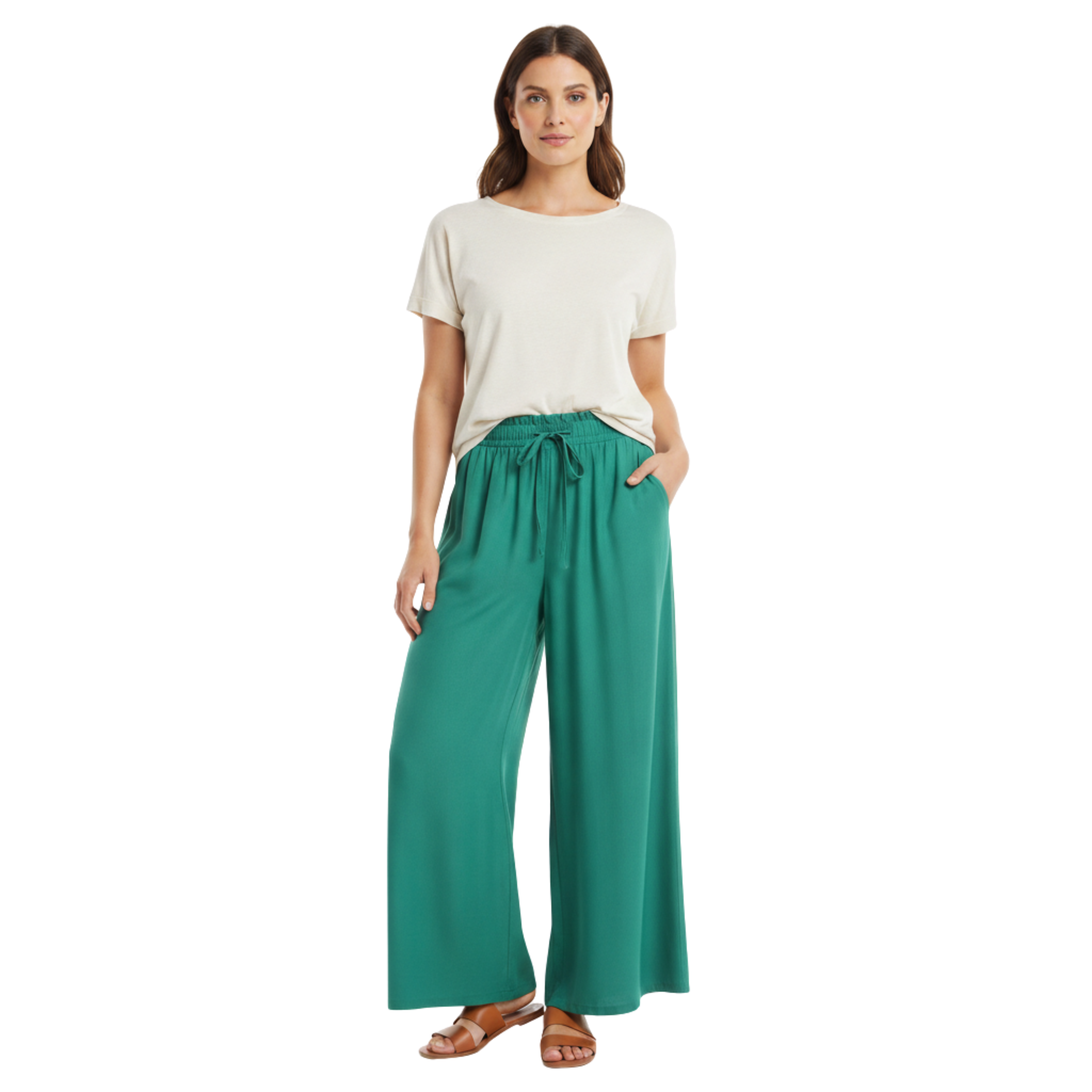 Wide-leg loose pants for women with elastic waistband and pockets