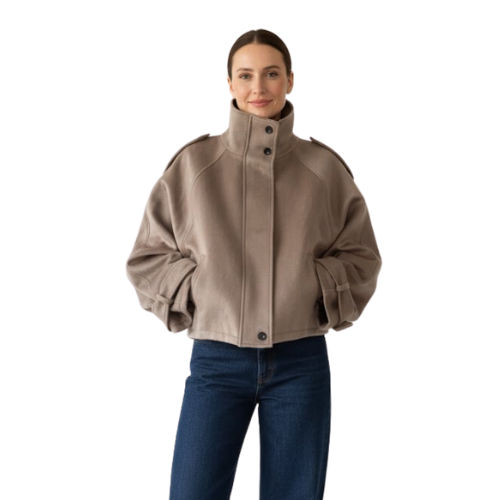 Elegant Women's Wool Jacket with Stand-up Collar