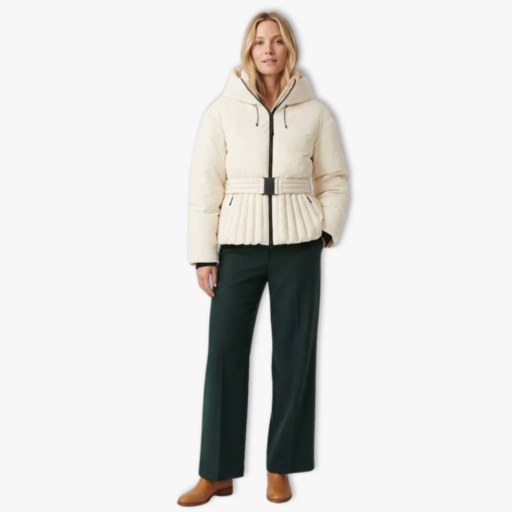 Women's Ski Jacket Peplum with Hood, Stand-up Collar, and Waist Belt