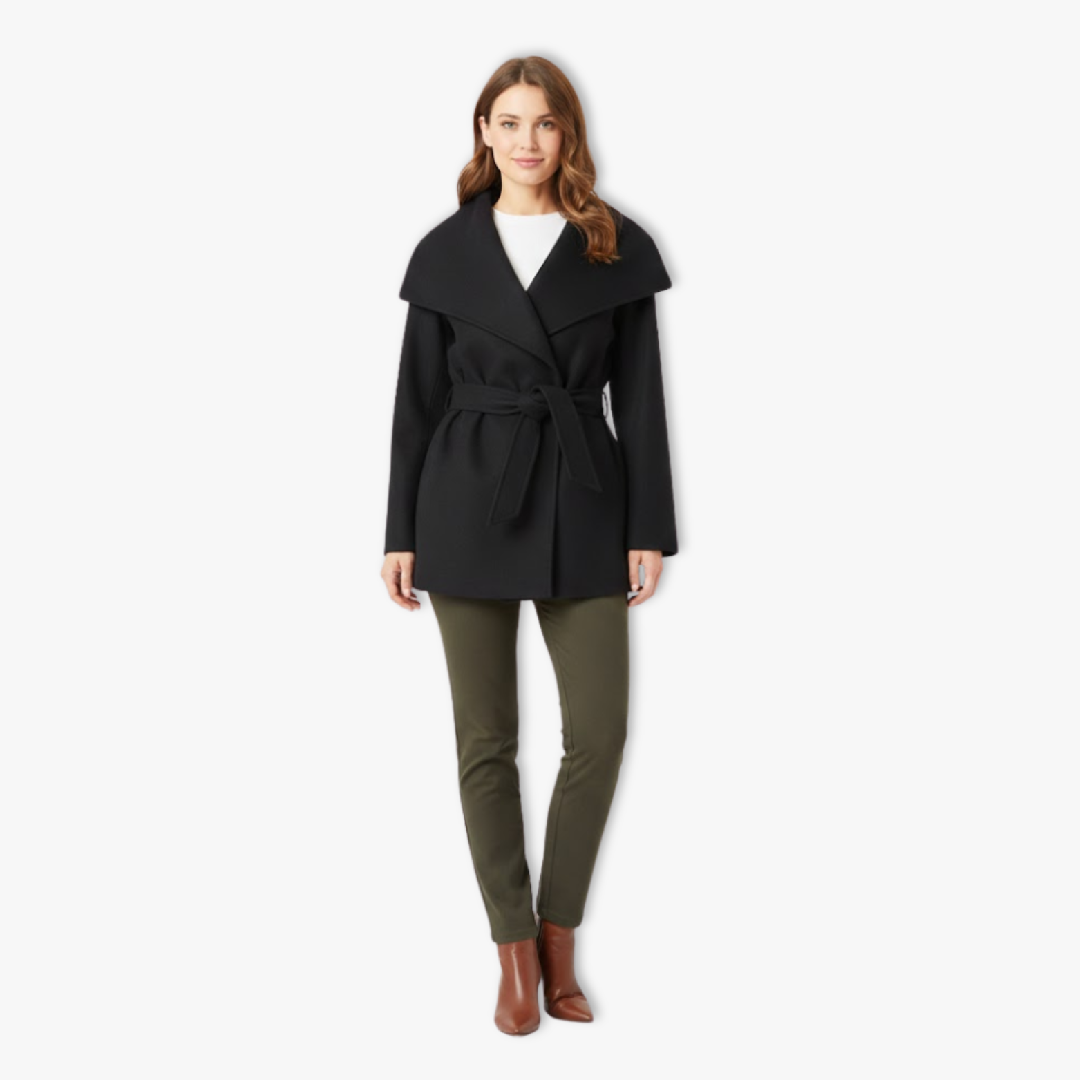 Women's Faux Fur Coat with Belt, High Collar, and Long Sleeves