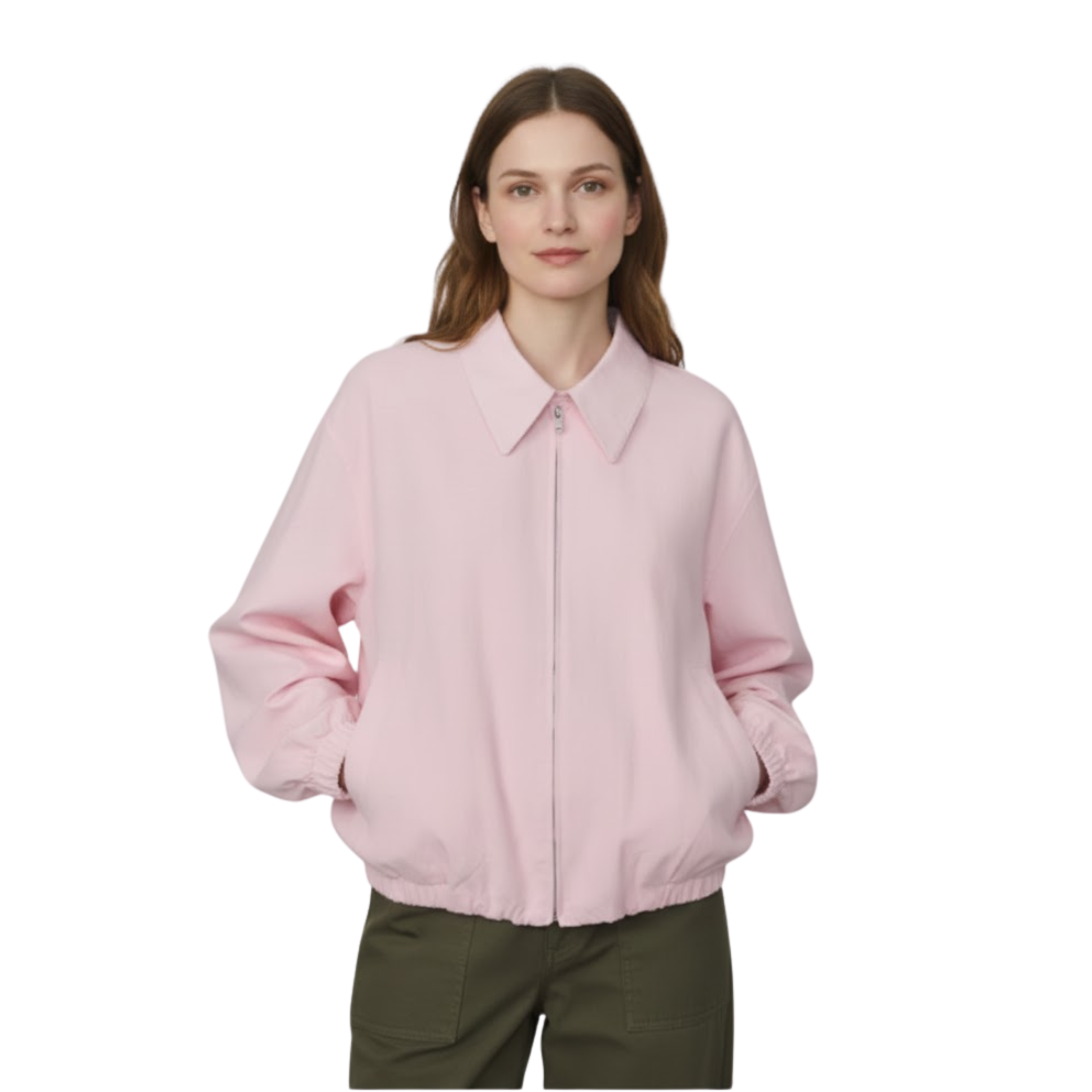 Short Jacket with Lapel Collar and Zipper Closure, Loose Fit for Women