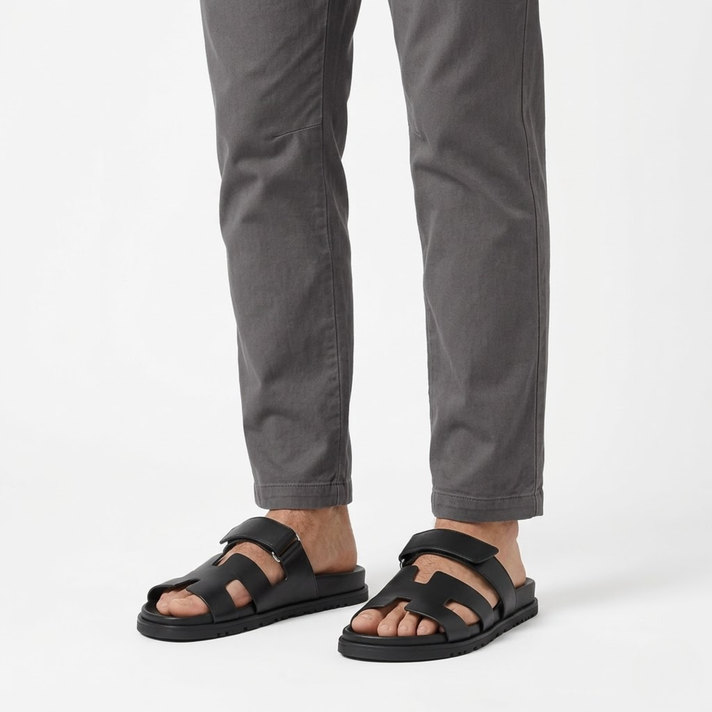 Leather Mules with Woven Straps for Women with Flat Sole