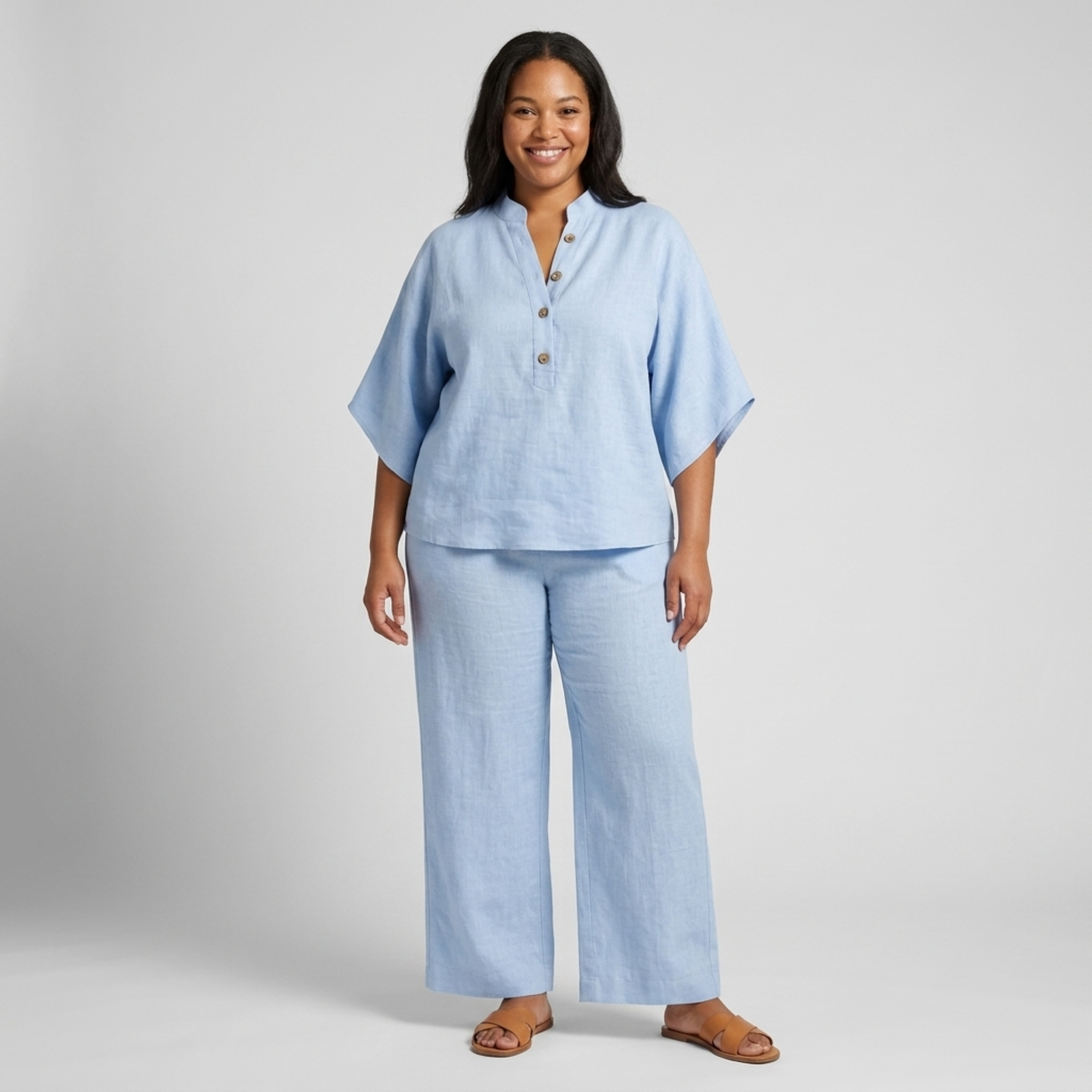 Plus size linen two-piece set for women