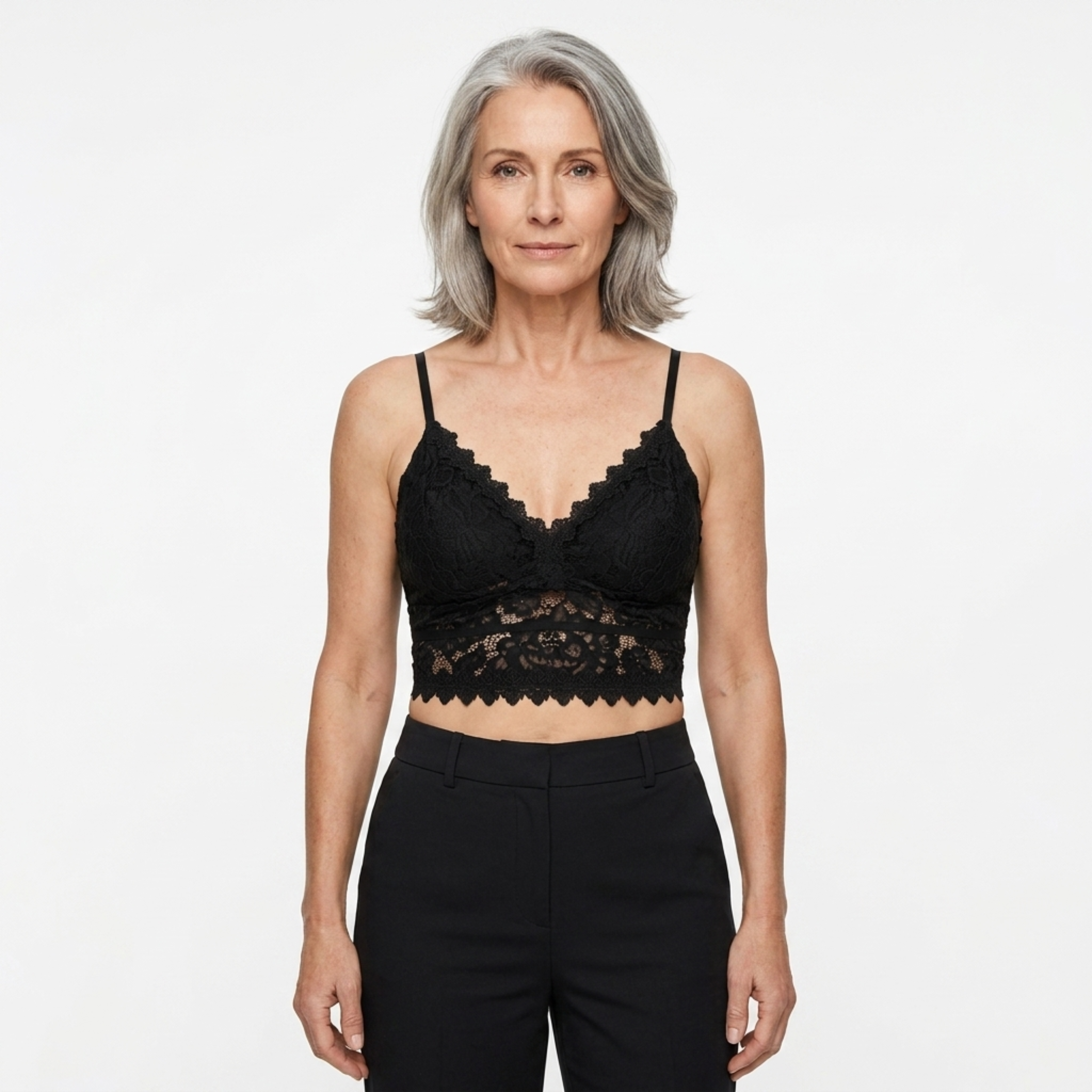 Short lace crop top for women — V-neck — chic look