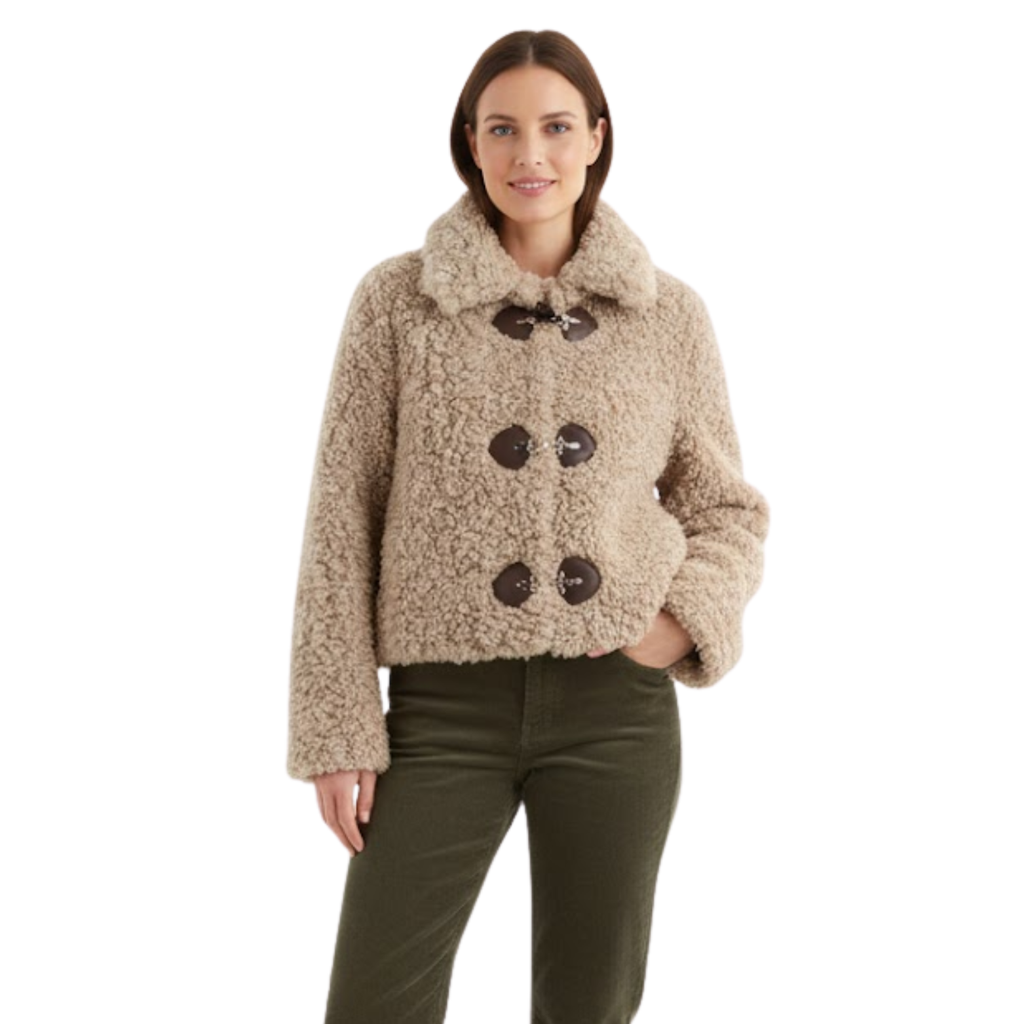 Women's Versatile Winter Coat with Reversible Collar and Rope Buckle Closure