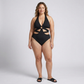 Plus size one-piece swimsuit for women with cut-out back design