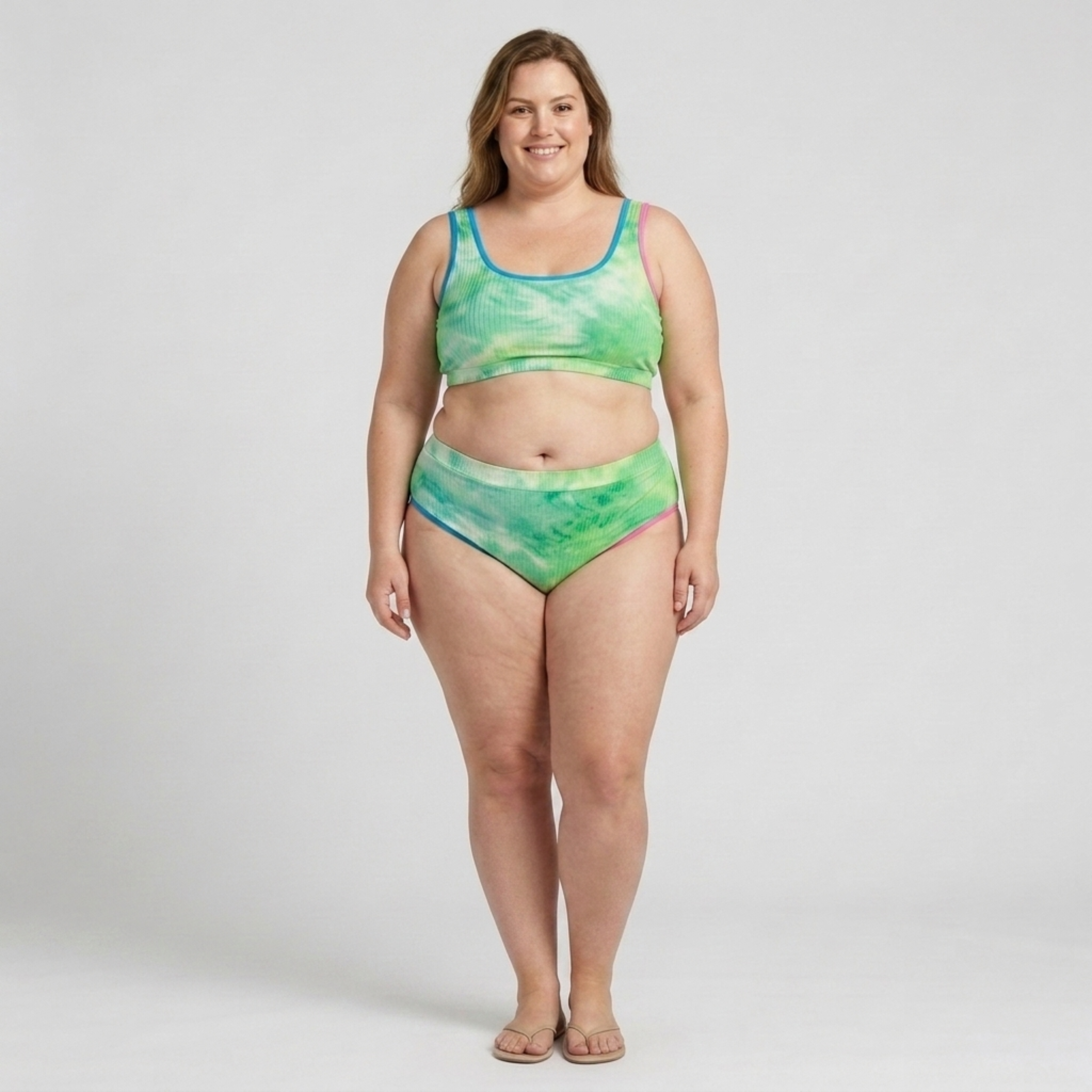 Plus Size Two-Piece Bikini for Women with High Waist Tie-Dye Effect