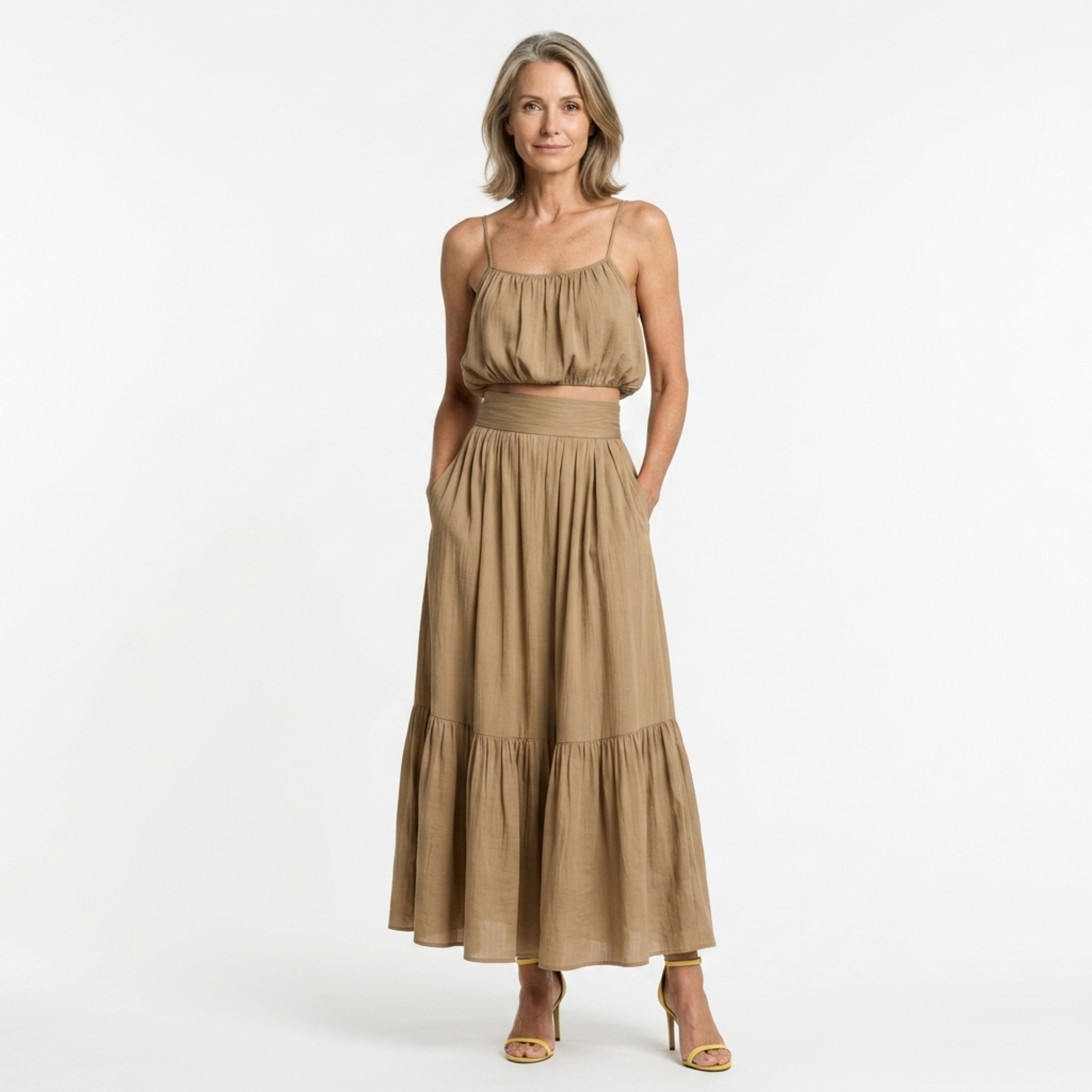 Women's crop top and long skirt set — flowing silhouette — beach