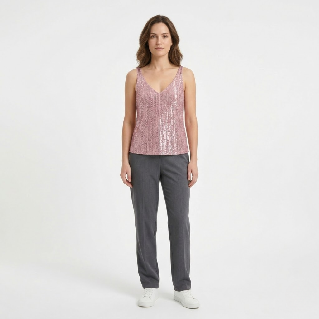 Sequin Tank Top with V-Neck and Sleeveless for Women
