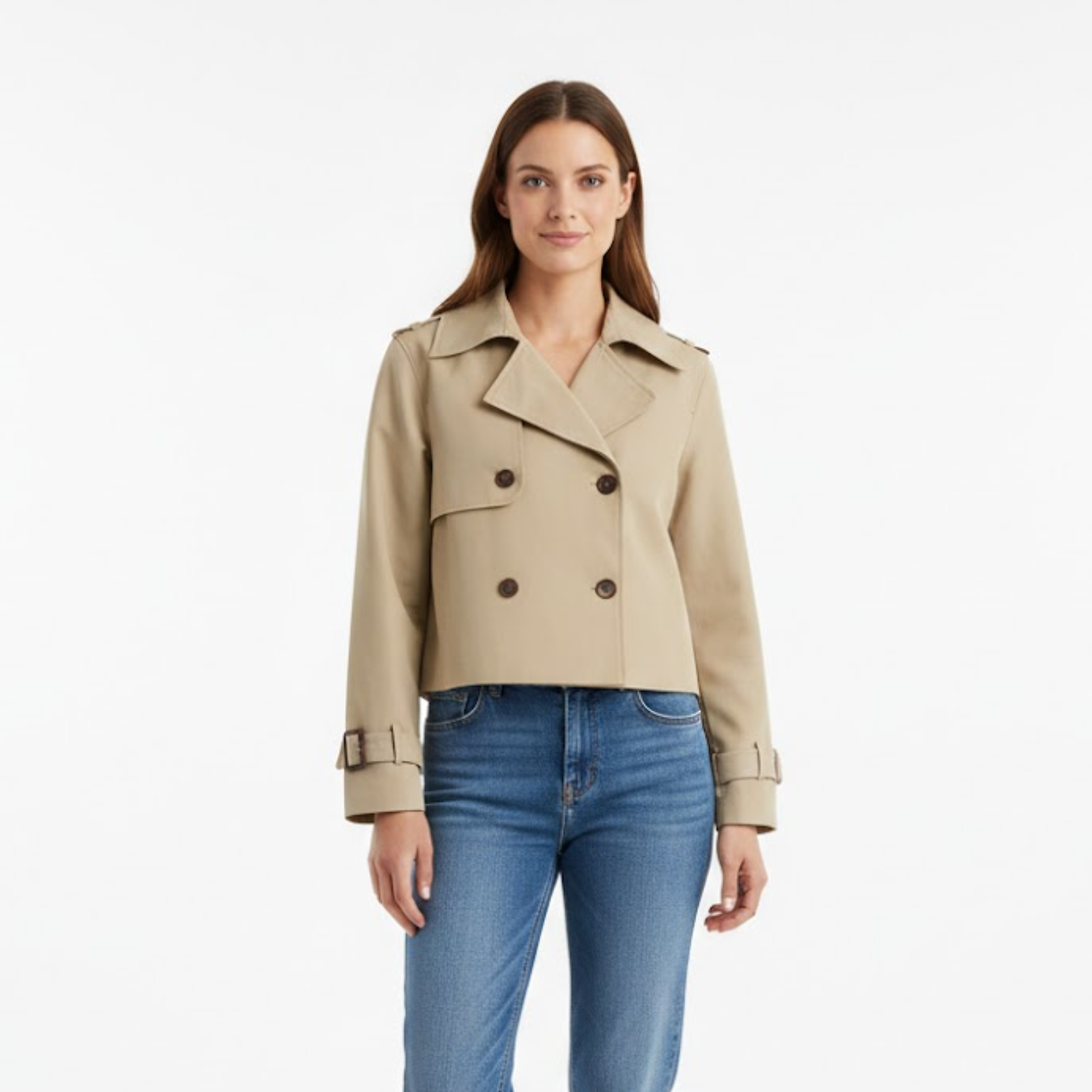 Short trench coat for women with double-breasted vintage and elegant style