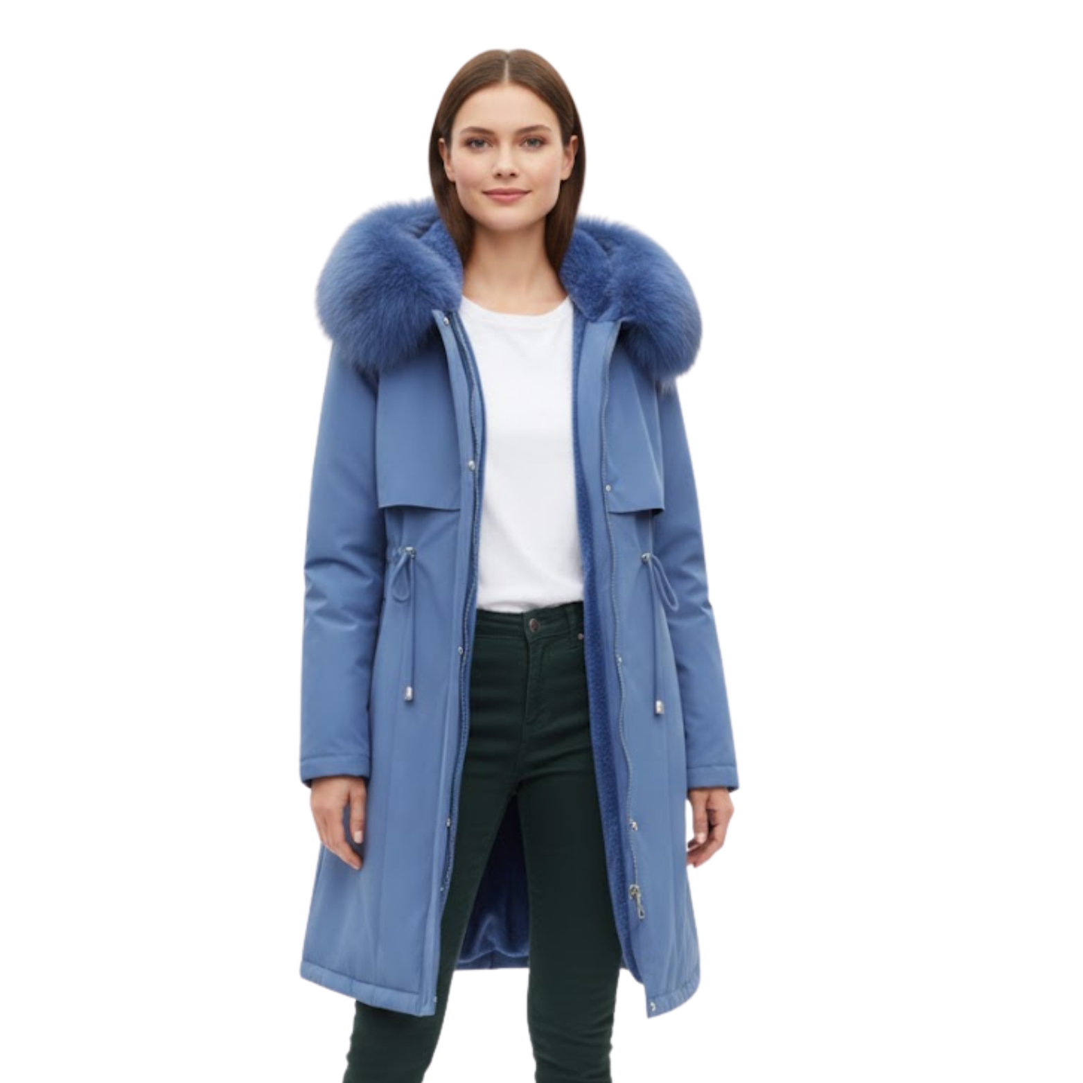 Women's Long Thickened and Warm Parka with Wool Lining and Fur Hood