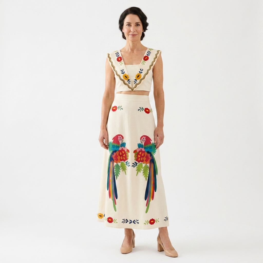 Crop top and long skirt set — tropical print — summer vacation