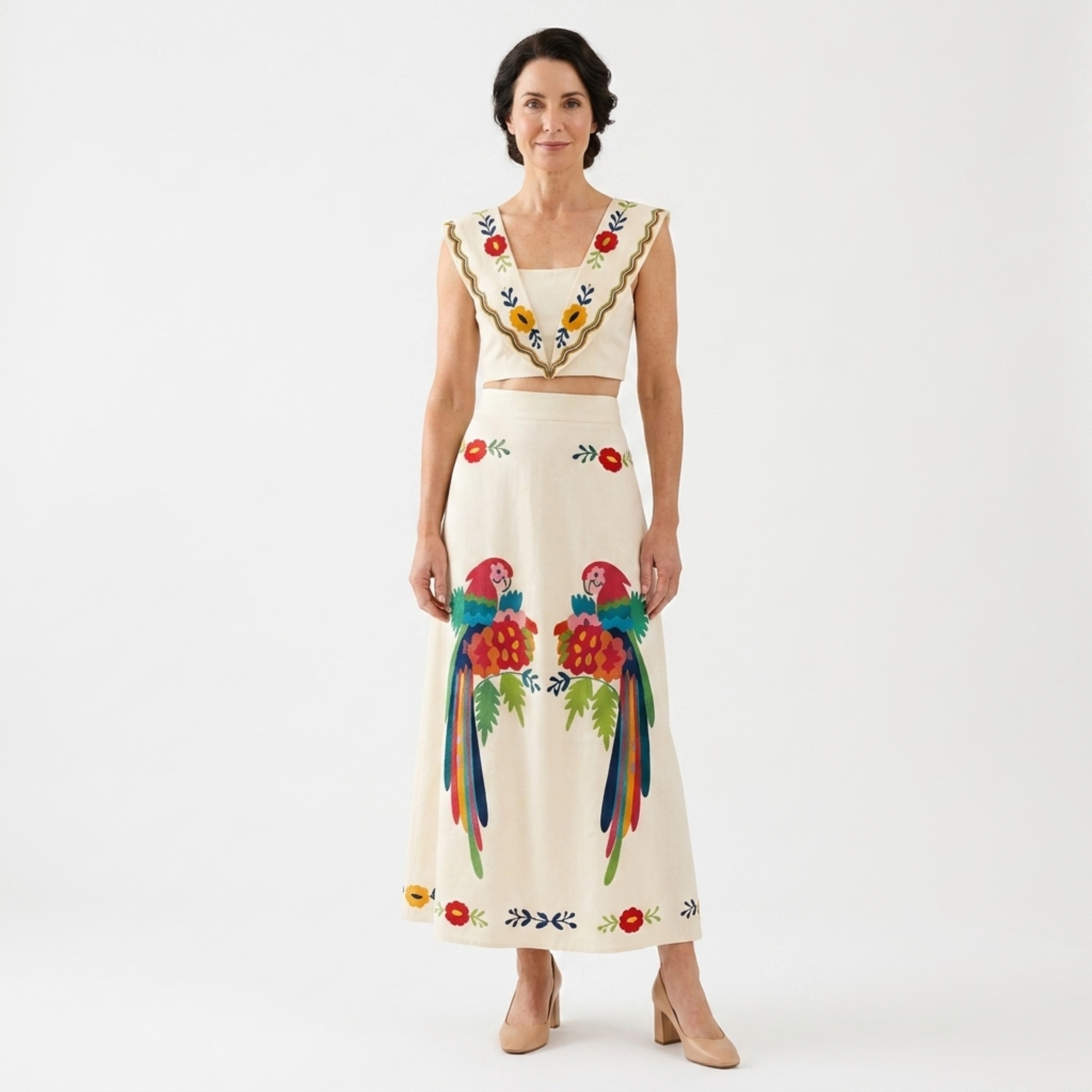 Crop top and long skirt set — tropical print — summer vacation