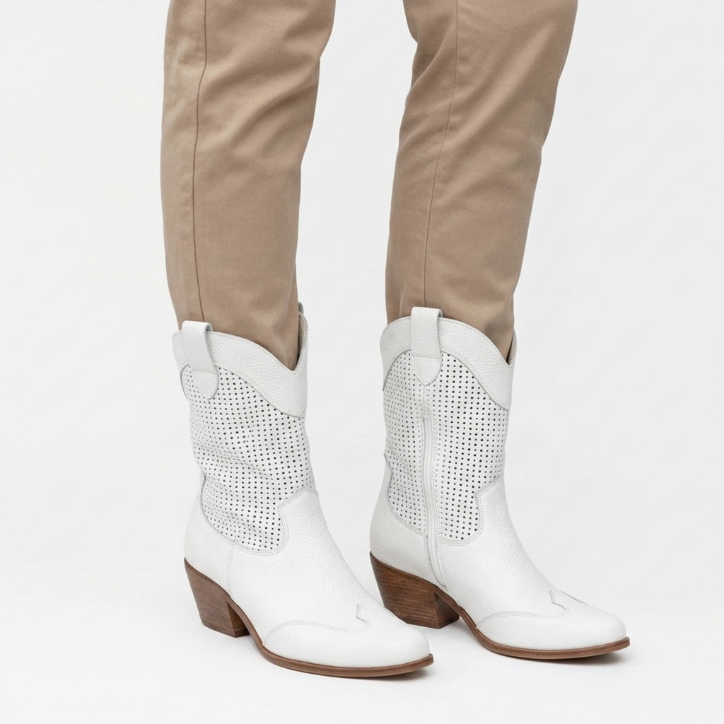 Women's cowboy ankle boots — leather — mid-calf — daily use