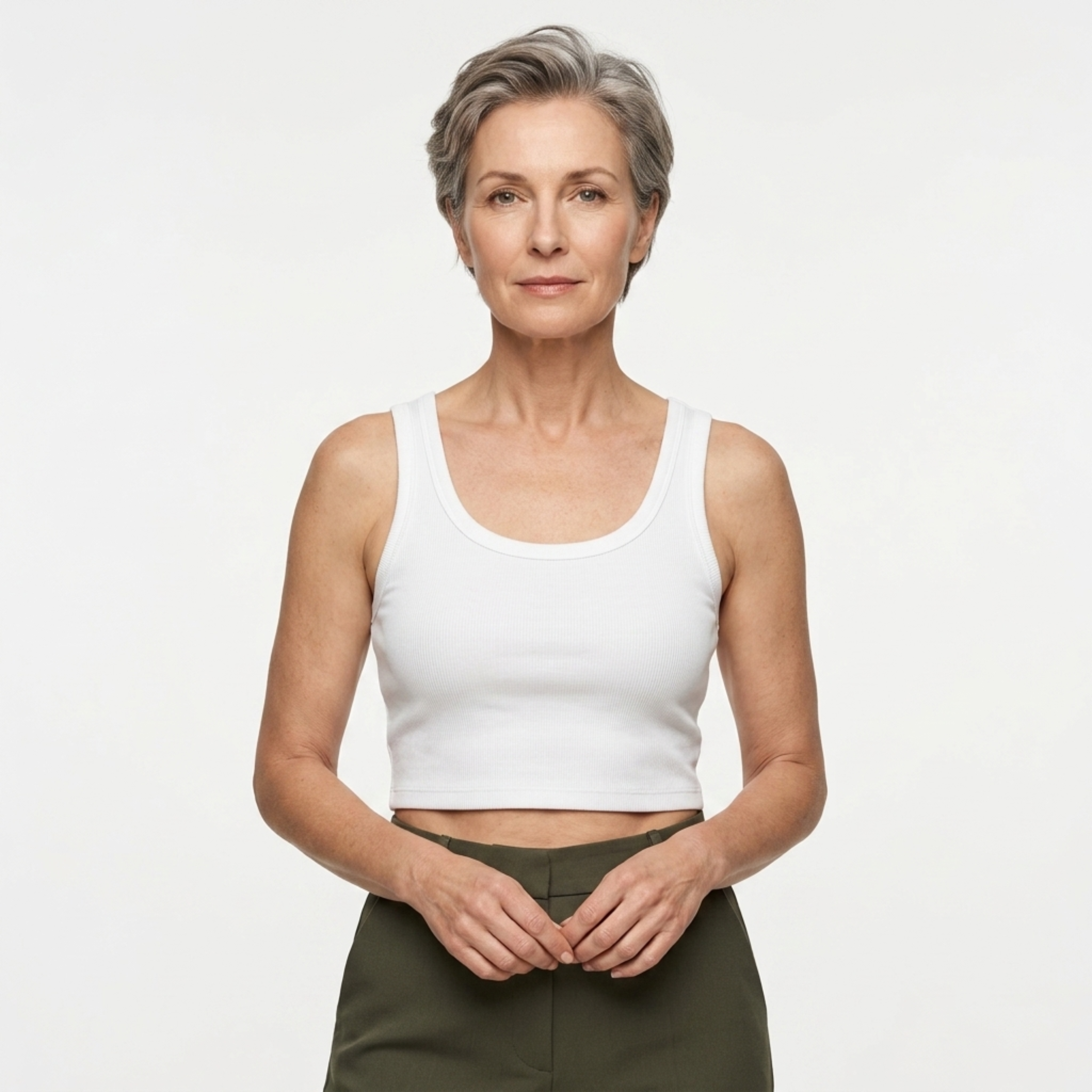 Women's cropped tank top — ribbed knit — square neckline — beach and vacation