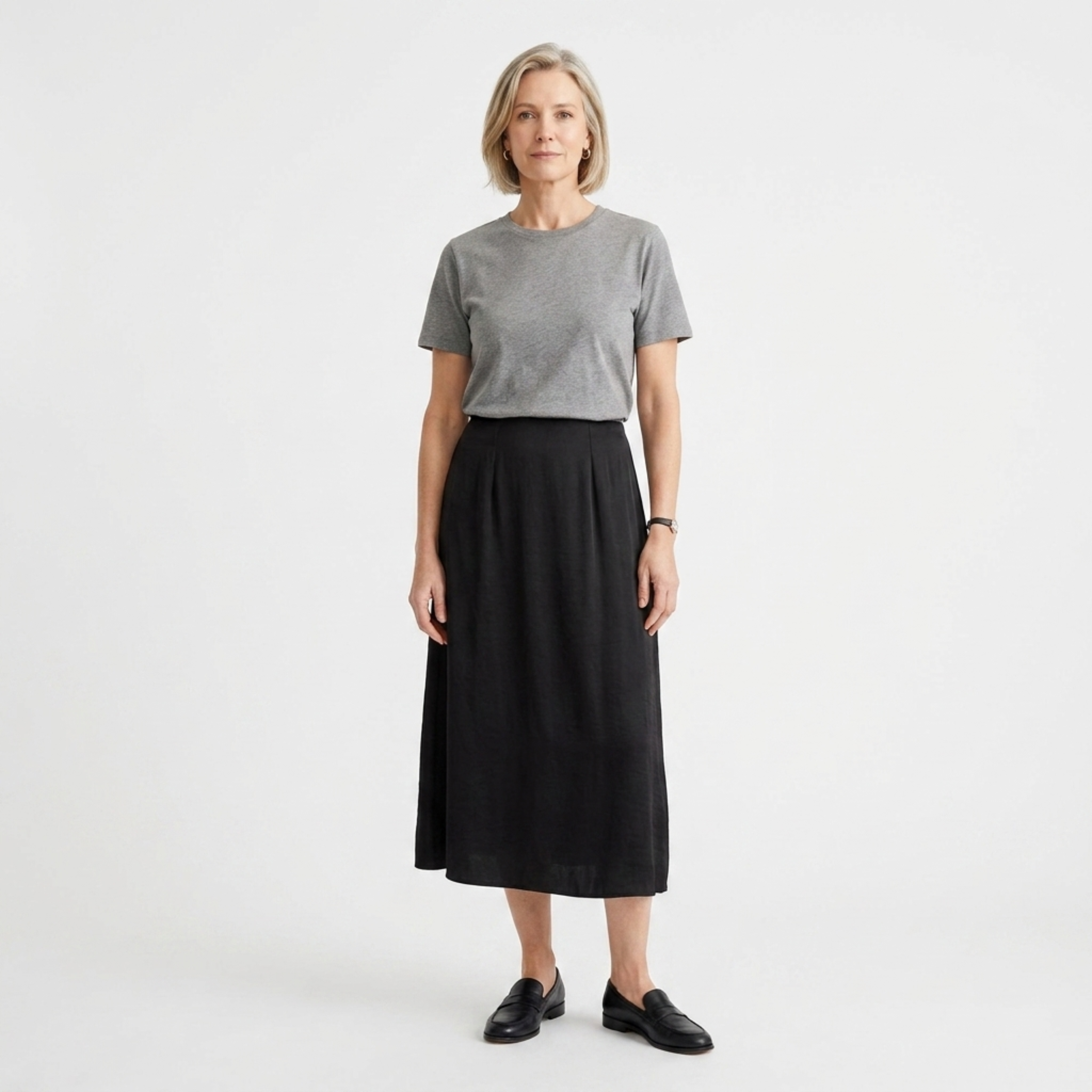 Long satin maxi skirt — high waist straight cut — evening wear