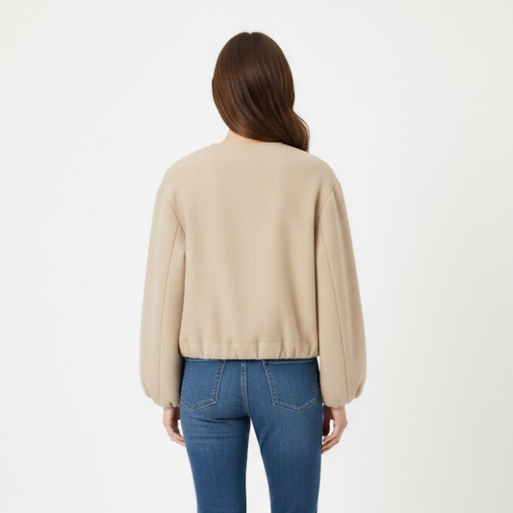 Short bomber jacket for women with zipper and casual round collar