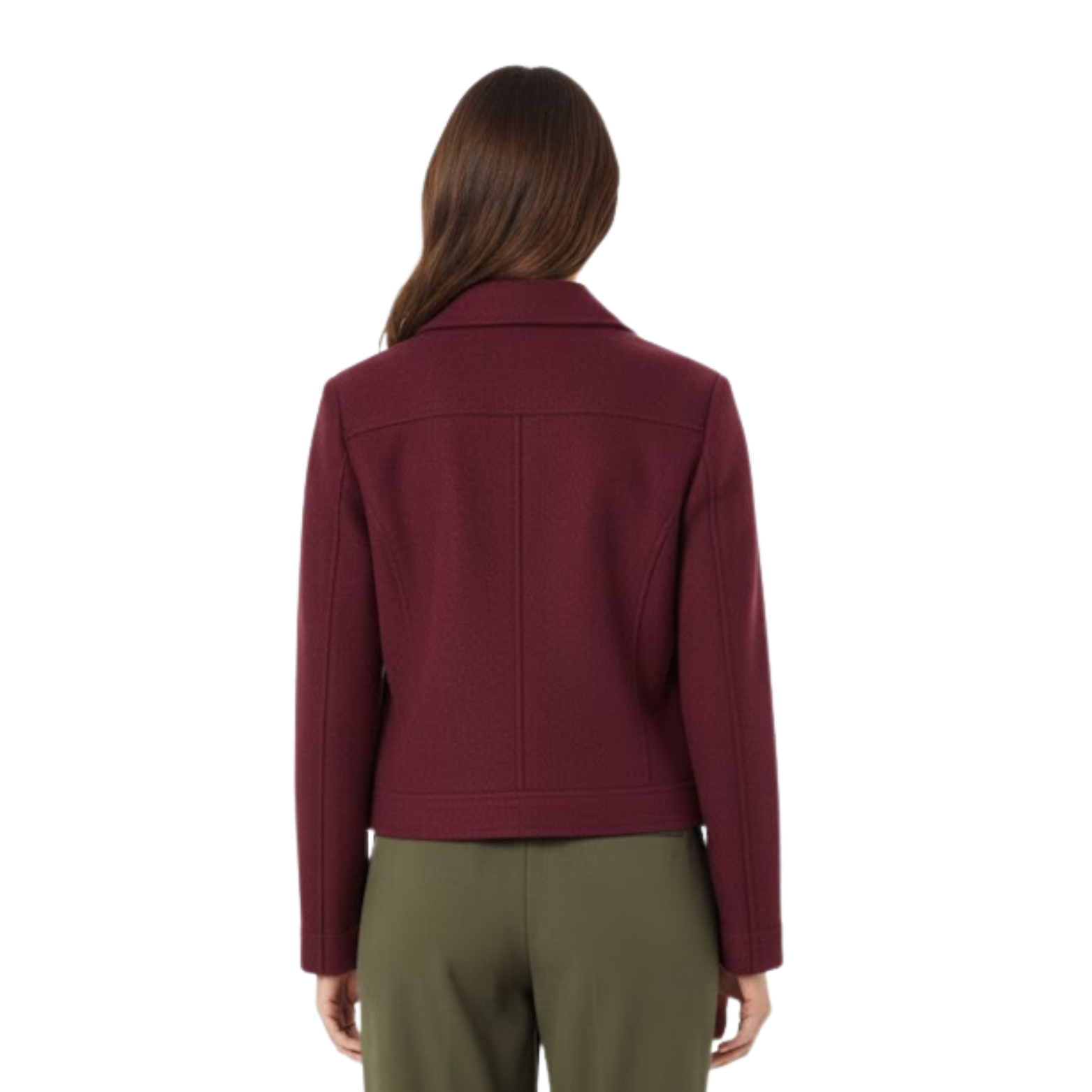 Women's short double-breasted jacket with tailored collar, stylish structured casual design